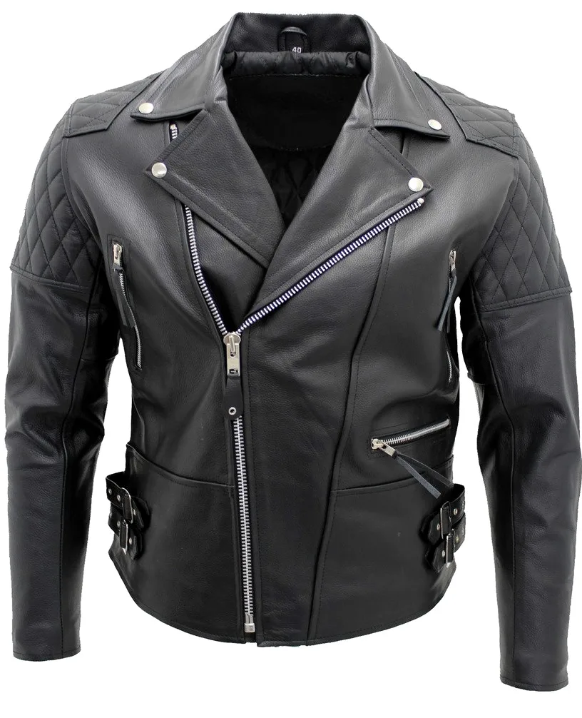 Chaqueta de cuero de cuero de vaca real de los hombres negro motociclista