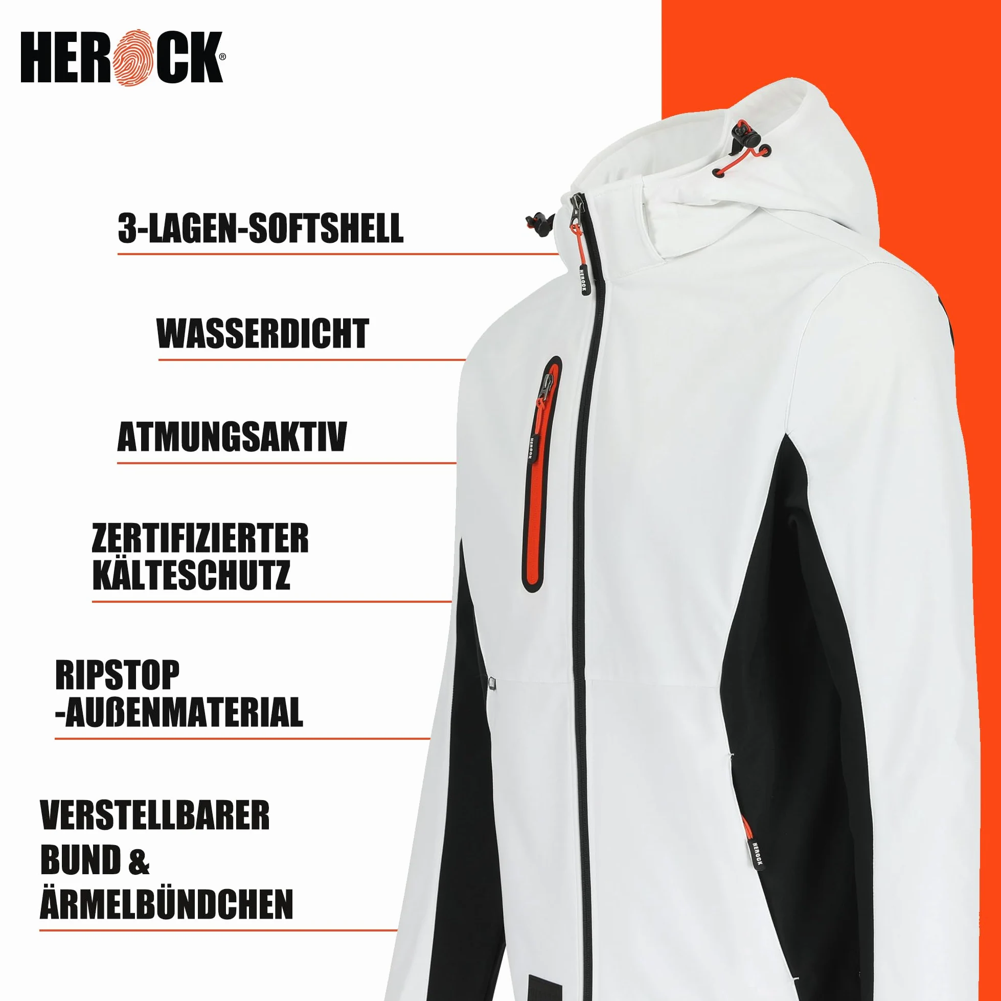 Herock Men's Trystan Softshell Jacket Multi-Pocket Waterproof Hoodies Thermal Outdoor Coat with Removable Hood