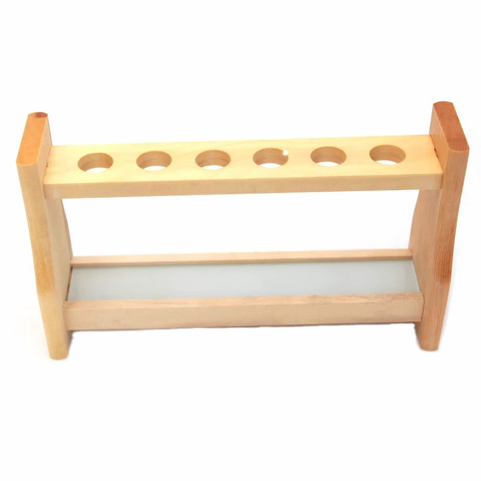 Soporte de madera para tubos de ensayo 21 mm, 6 ranuras, laboratorio química