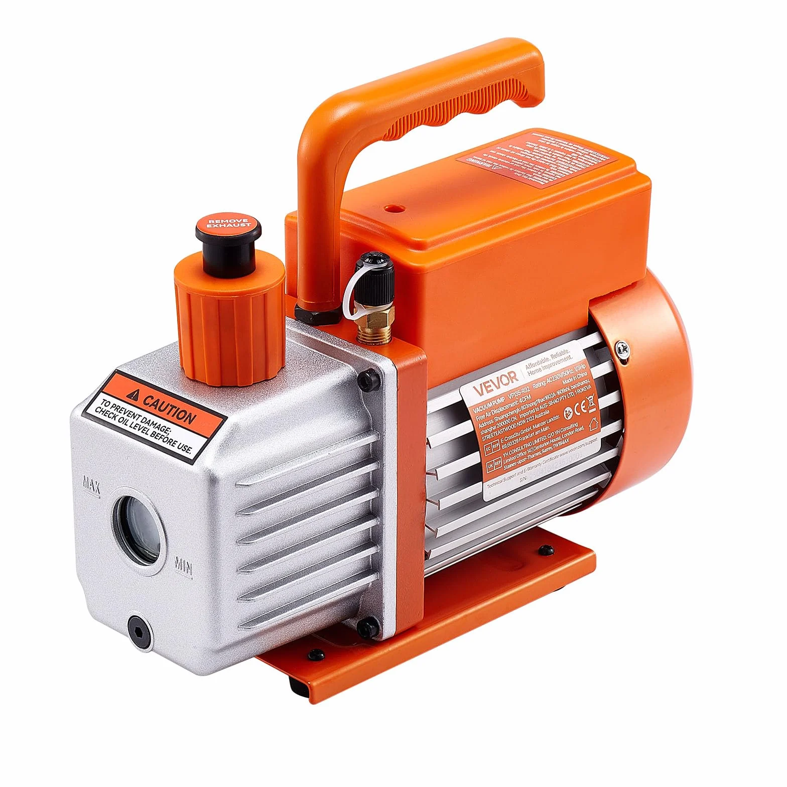 VEVOR Bomba de Vacío 115 L/min Manómetro Aire Acondicionado Una Sola Etapa Paletas Rotativas Detector Fugas Bolsa Transporte Refrigerantes R134a R22 R410a R1234YF