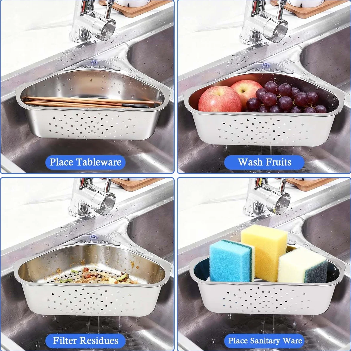 Colador para Fregadero de Cocina Cesta de Desagüe de Acero Inoxidable Triangular