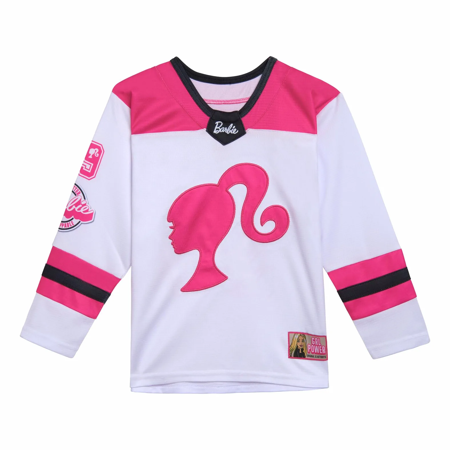 Barbie - playera de manga larga para niñas de malla de hockey de niño a niño grande (2T - 14-16)