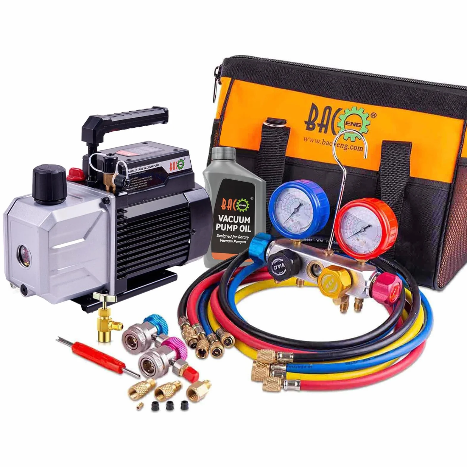 BACOENG Bomba de Vacío Aire Acondicionado 4 vías Kit Carga R134A R410A R407C