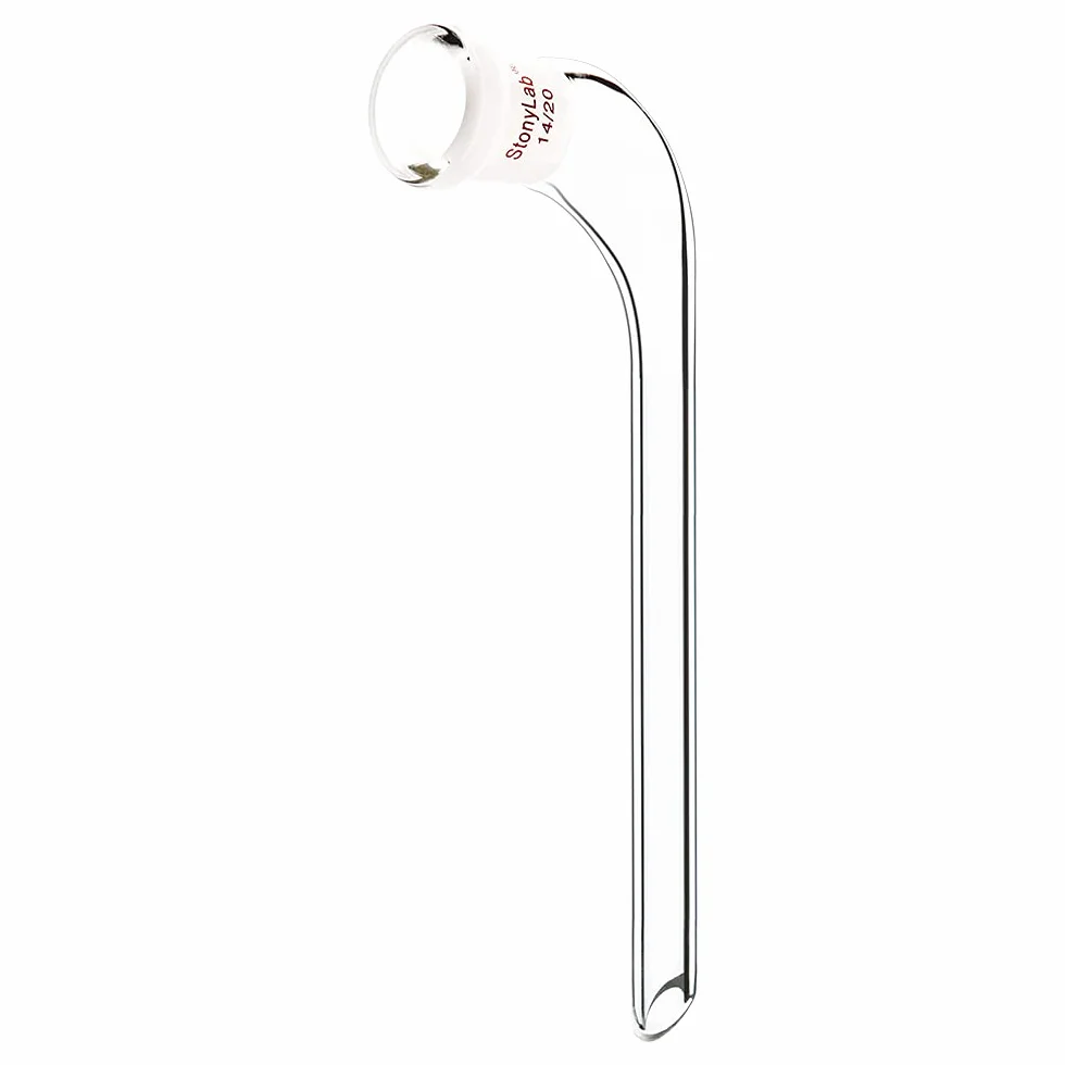 Adaptador de Destilación en Ángulo de 105 Grados, Vidrio de Borosilicato con Junta 14/20 y Tubo de Goteo de 100mm