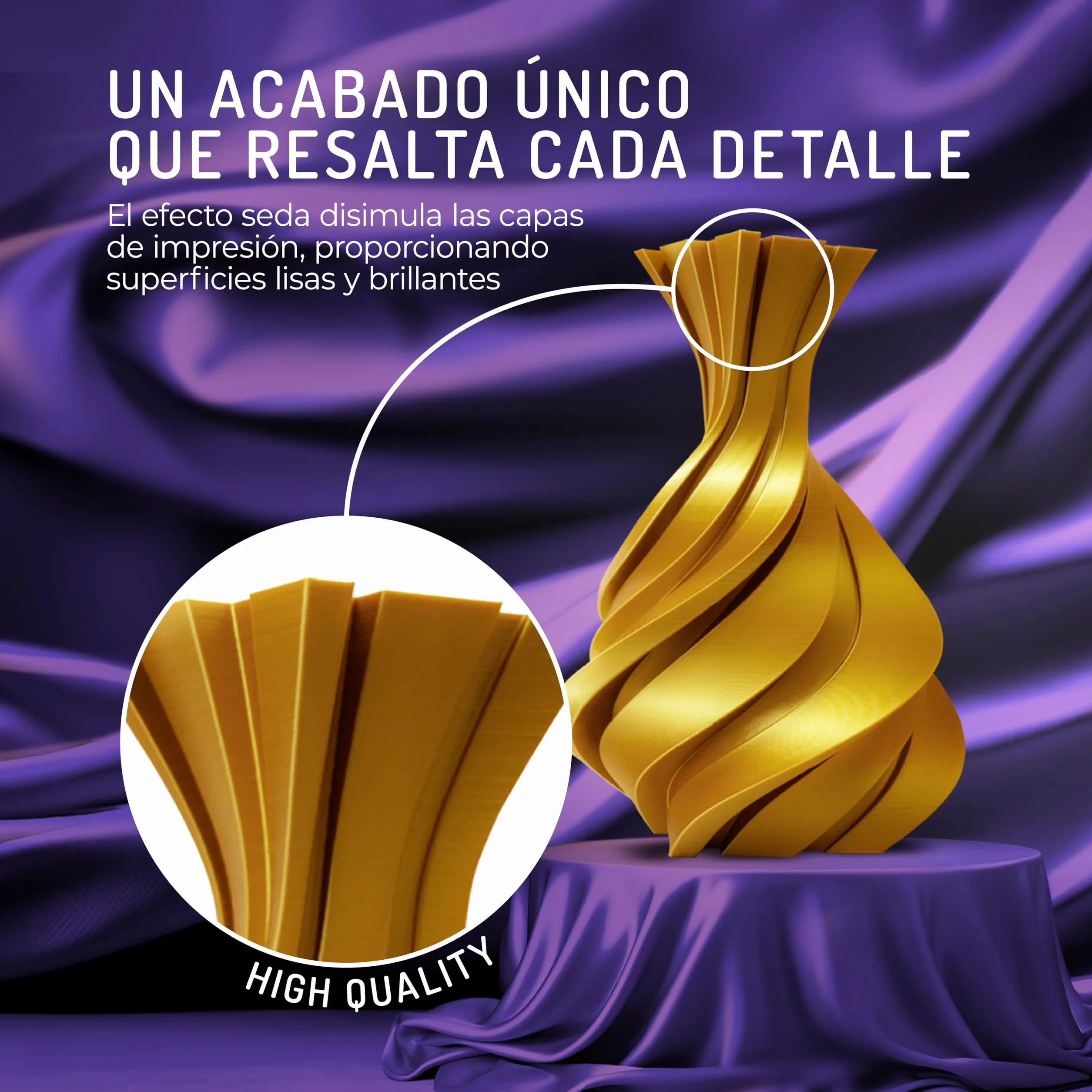 WINKLE Filamento PLA Silk Oro Rey 1,75mm 300g Bobina Impresora 3D