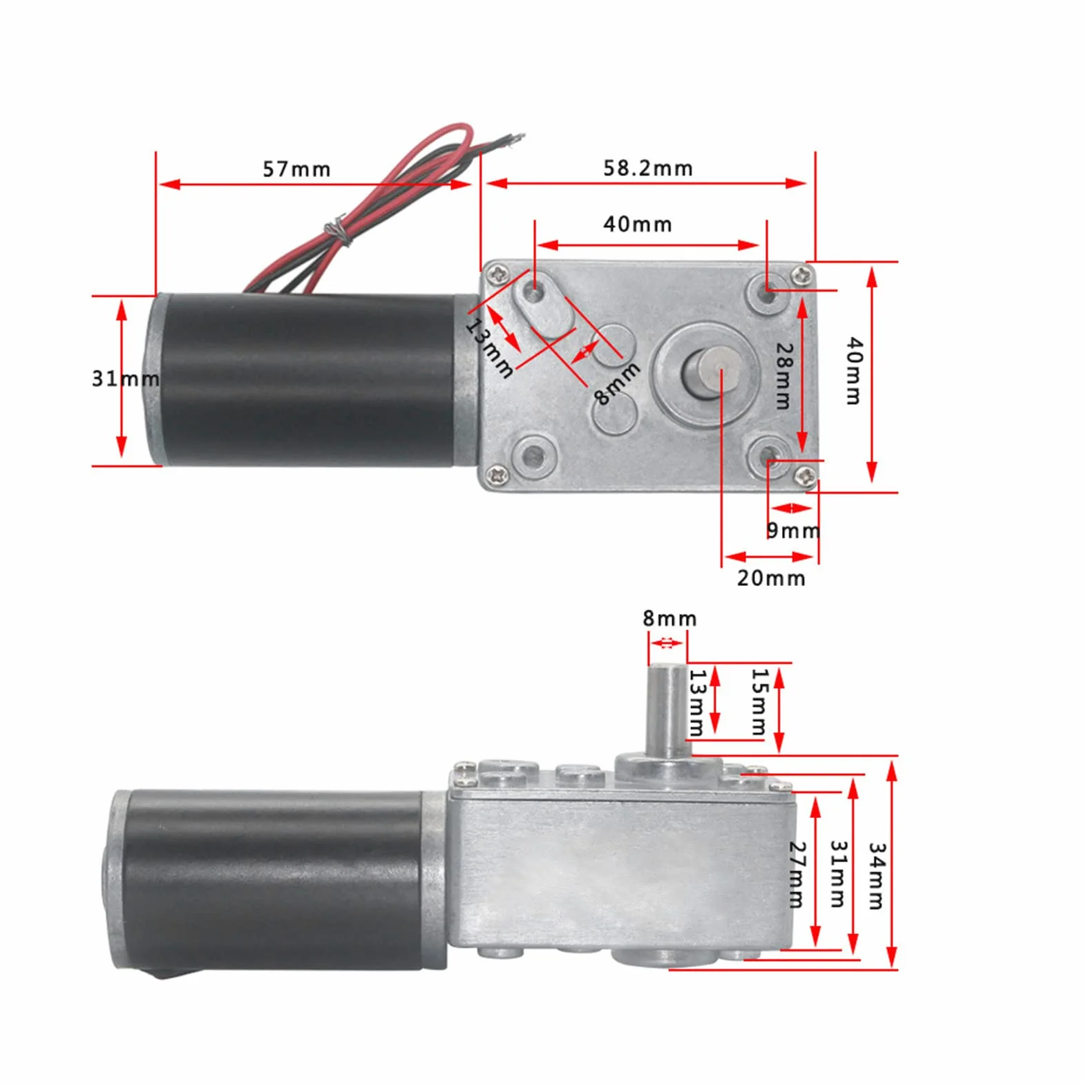 Motor de Reducción de Velocidad 12V CC, Engranaje Helicoidal Alto Par Eje 8mm 12 RPM