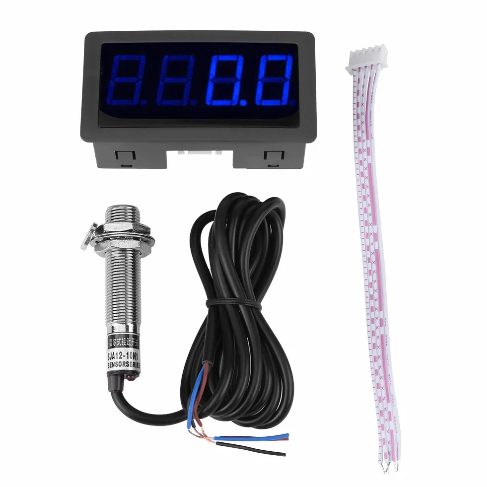 Tacómetro de Panel LED 4 Dígitos NPN Rojo/Azul con Sensor de Proximidad Efecto Hall