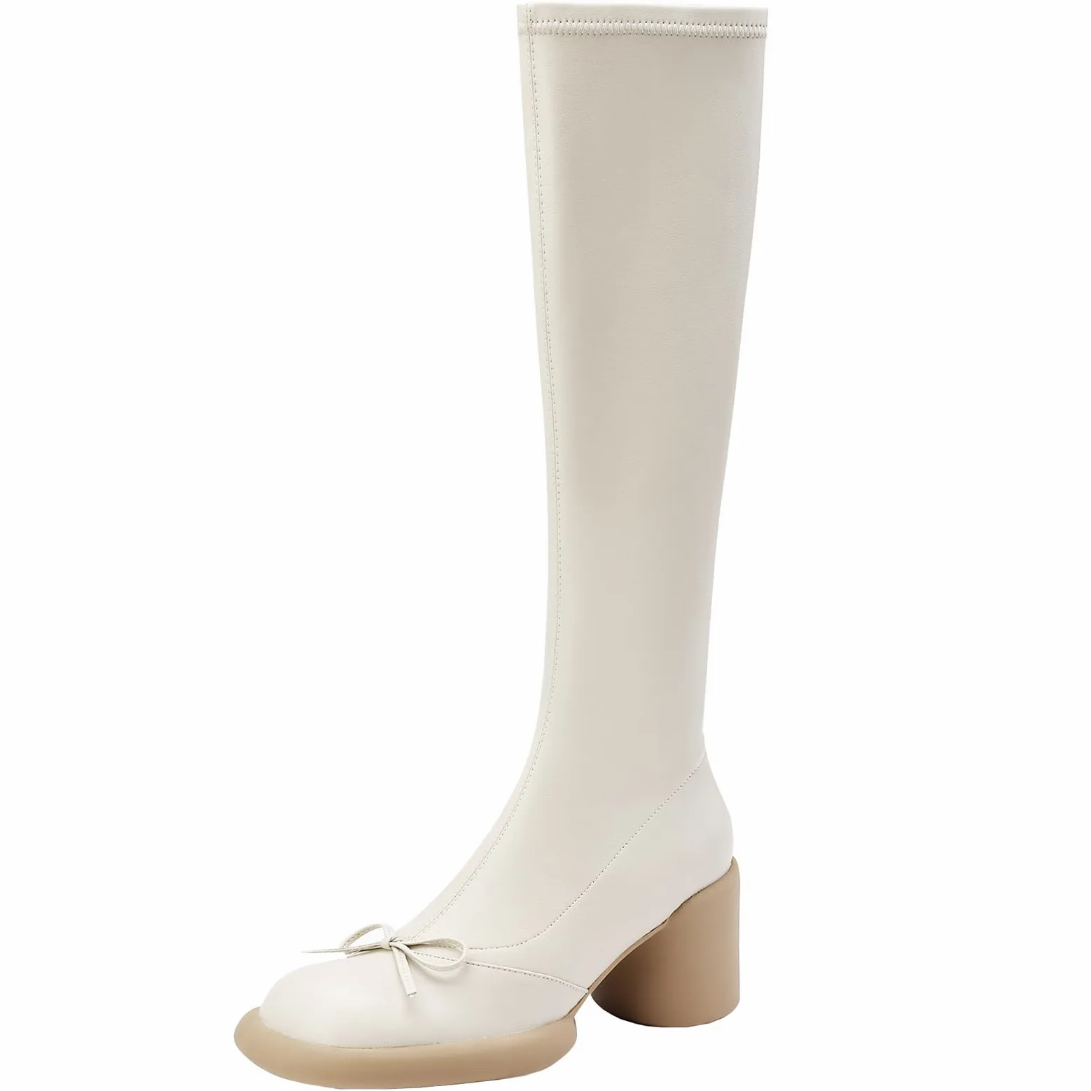 Botas altas de cuero para mujer tacón de bloque rodilla botas de montar con cremallera