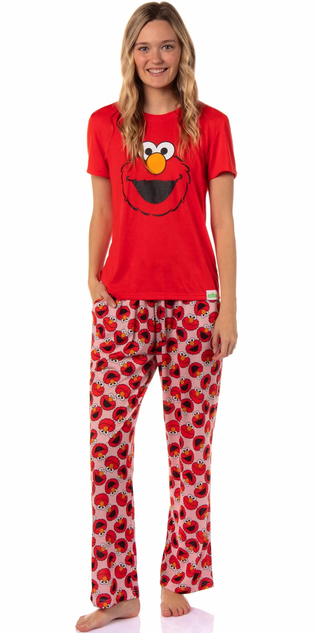 Sesame Street - Conjunto de pijama para mujer con estampado de cara grande