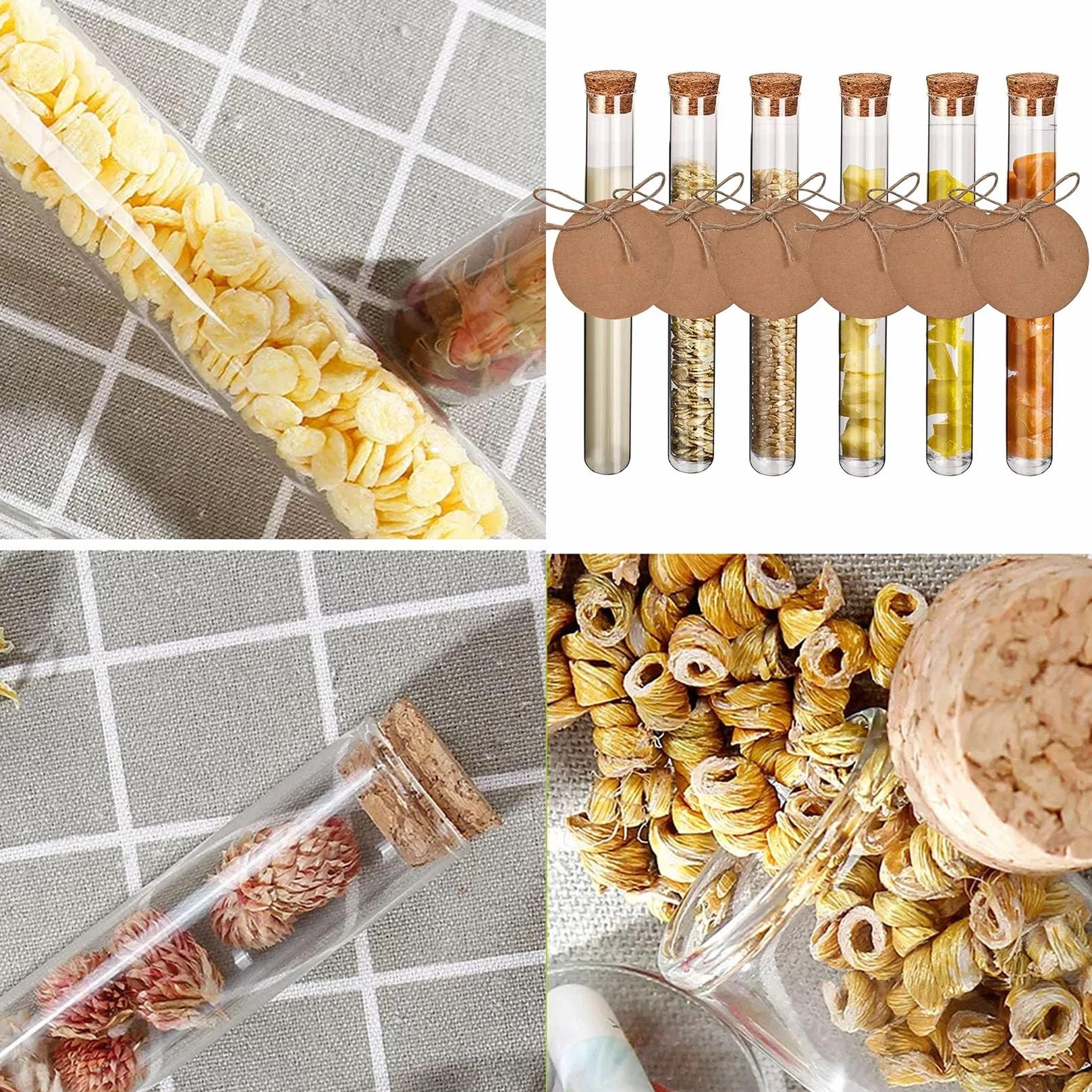 Tubos de Ensayo Plastico Transparente 13x78 mm 6ml con Tapones de Corcho y Cuerda de Cáñamo 50 Pcs