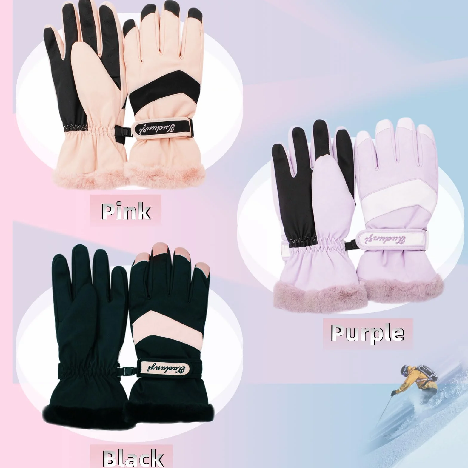Andiker Guantes de esquí para mujer resistentes al viento y al agua térmicos de invierno