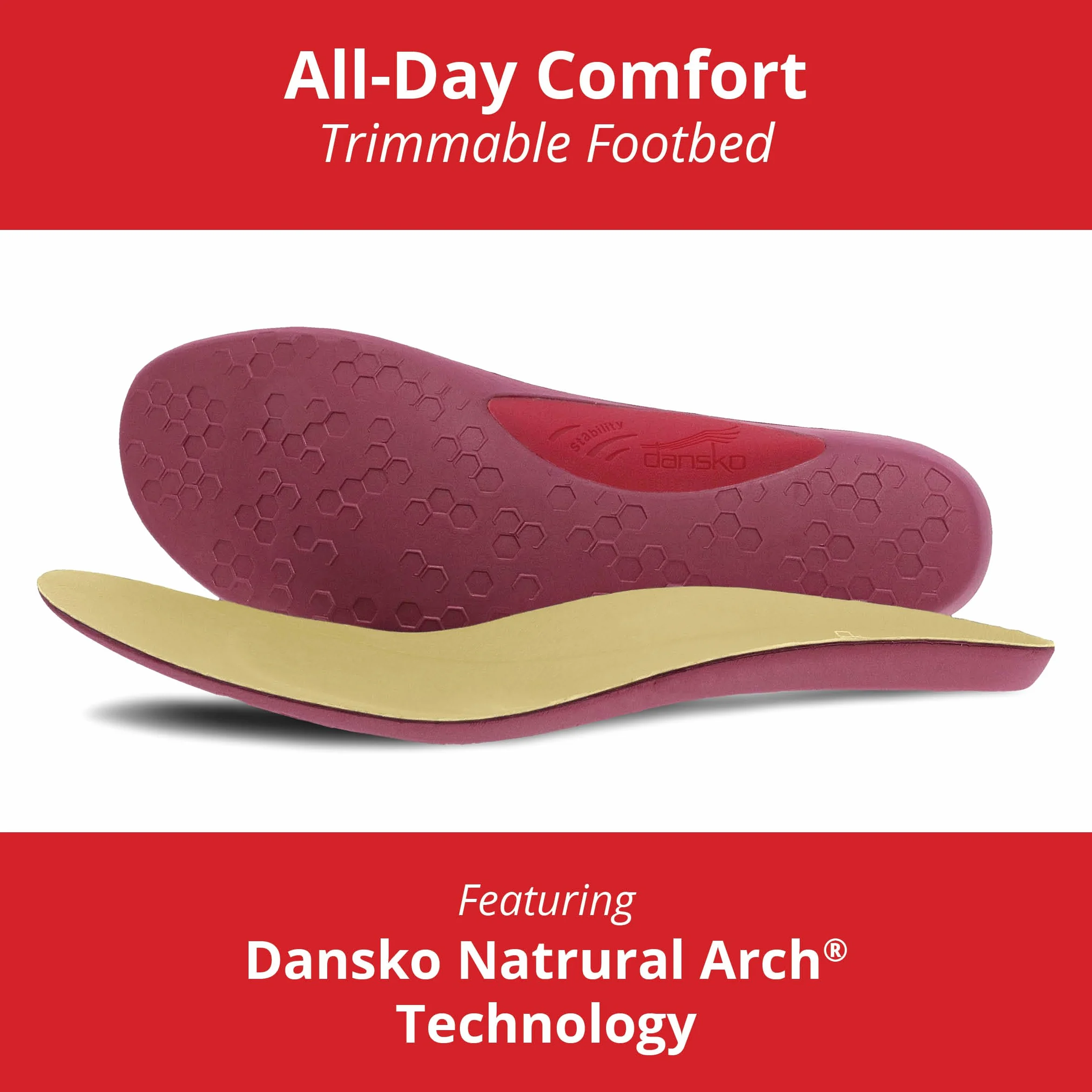 Dansko Plantilla cómoda para todo el día recortable para mujer con tecnología Dansko Natural Arch – EVA ligera para flexibilidad y suavidad, estabilizador de arco para apoyo durante todo el día