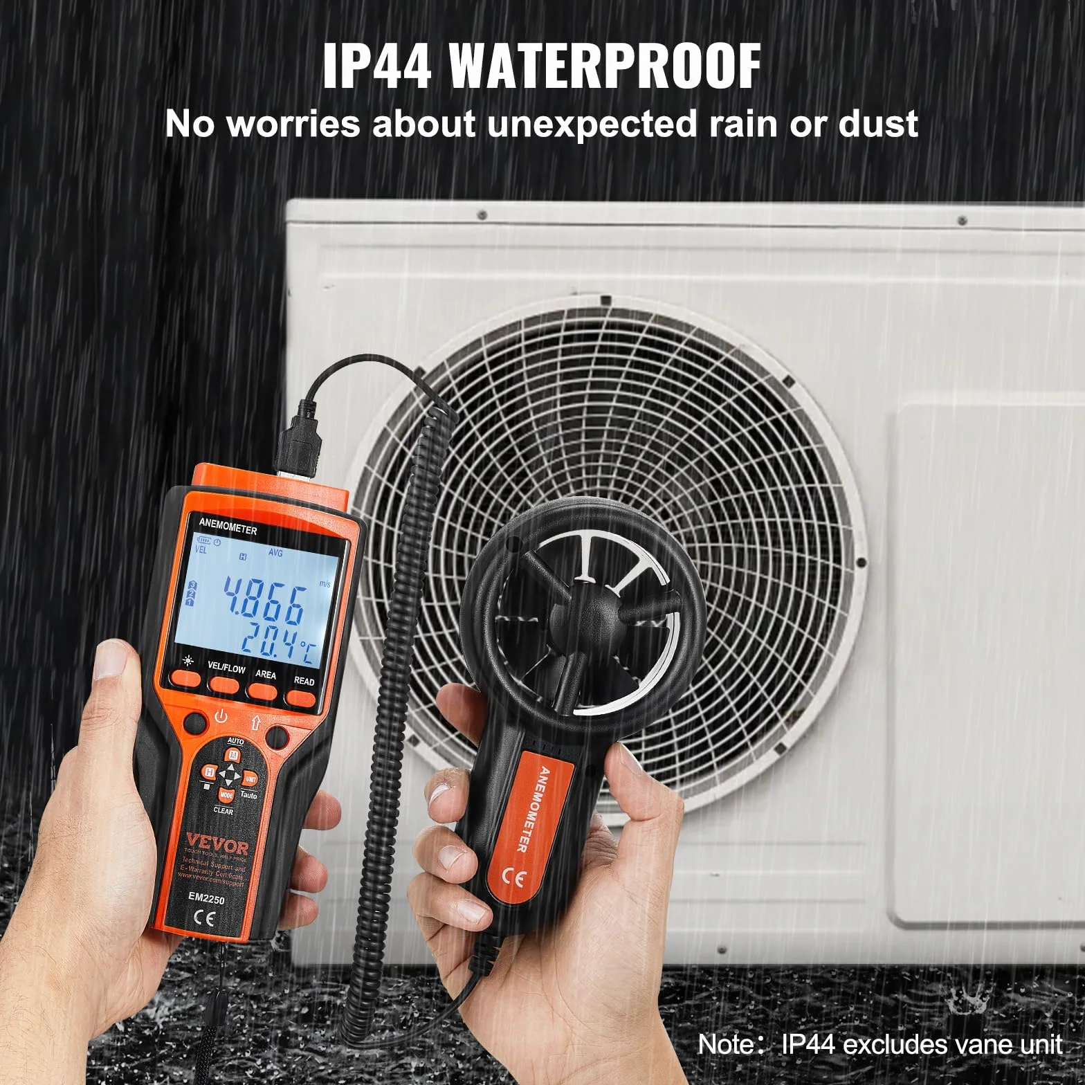 VEVOR Anemómetro Portátil Digital con Pantalla LED Medidor Velocidad Viento CFM -10~60°C para HVAC Drones Navegar