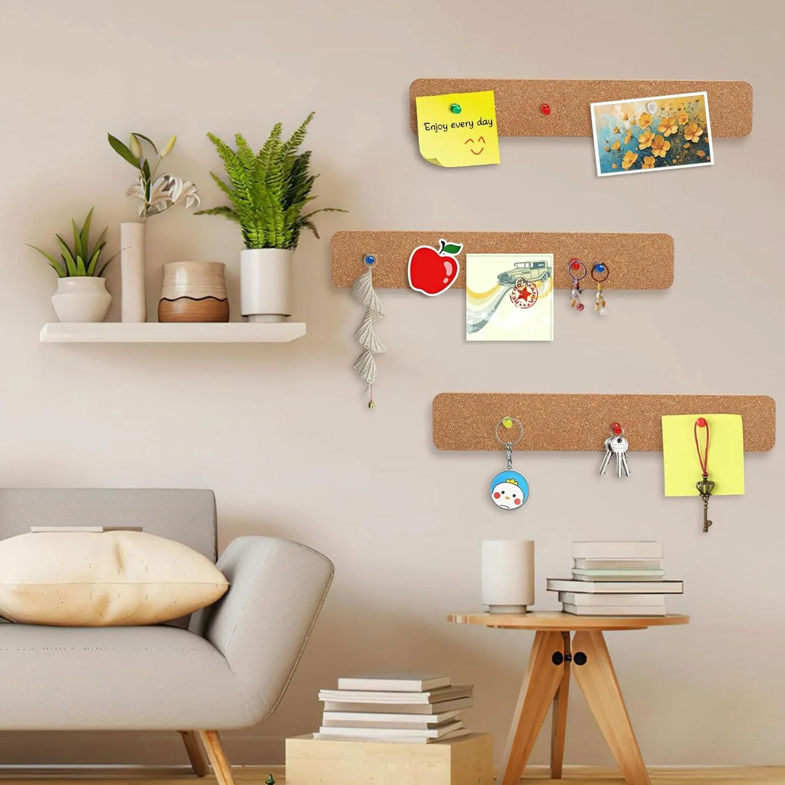 Tiras de corcho para pared autoadhesivas, 3 unidades, 3x2 pulgadas, con 50 chinchetas