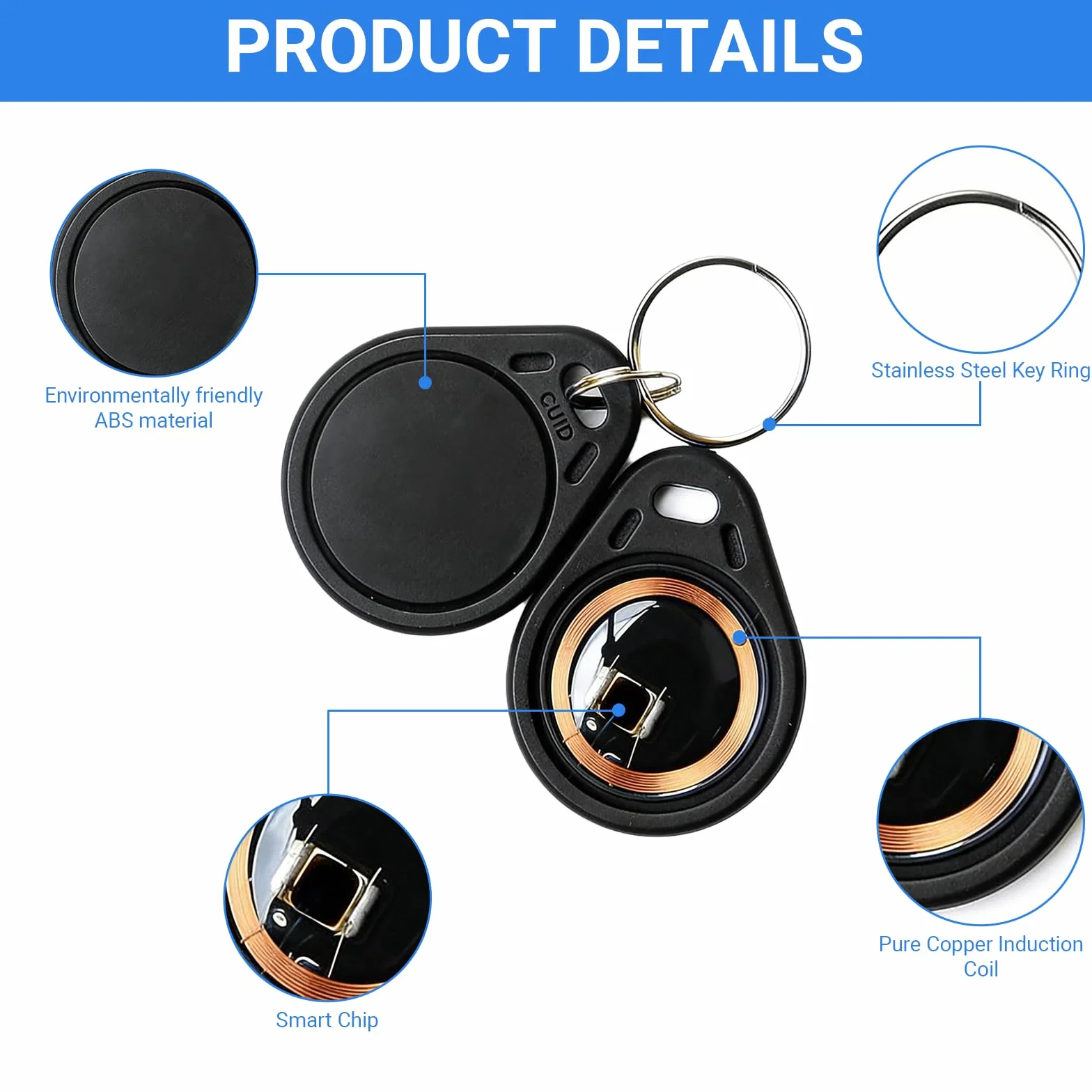 Llaveros RFID 13.56MHz CUID Programables UID Modificable Control Acceso Negro