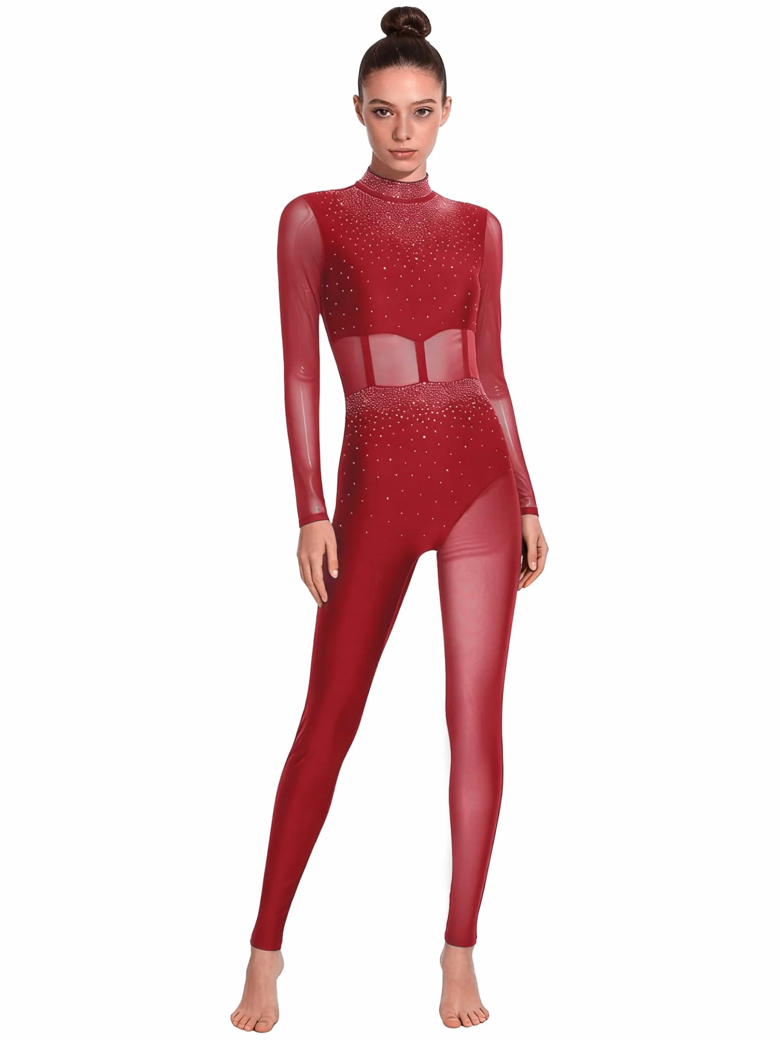Bodies Danza para Ballet Mono de Manga Larga Maillot de Cuerpo Completo con Brillante Mono Gimnasia Ritmica Traje de Patinaje Artístico Mujer