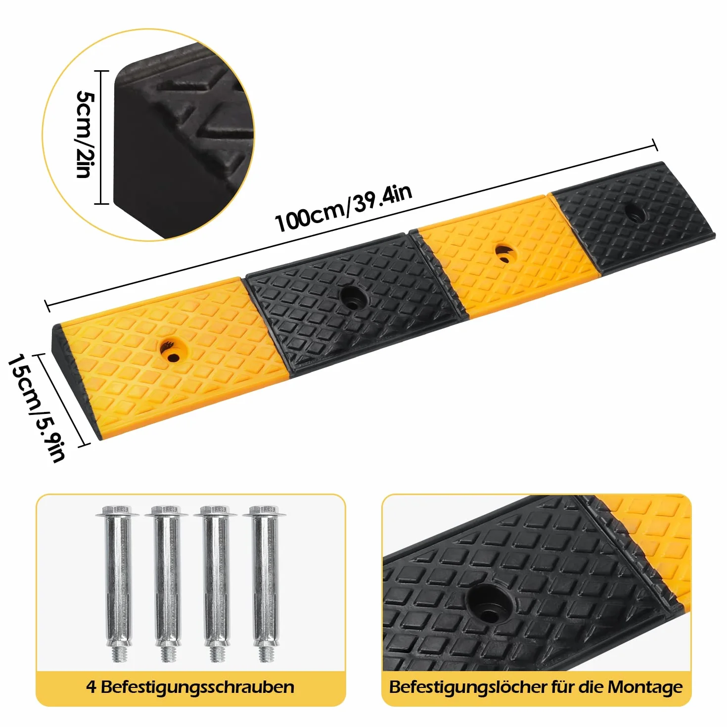 Rampa de bordillo de goma de 5 cm para automóviles, umbrales de puerta