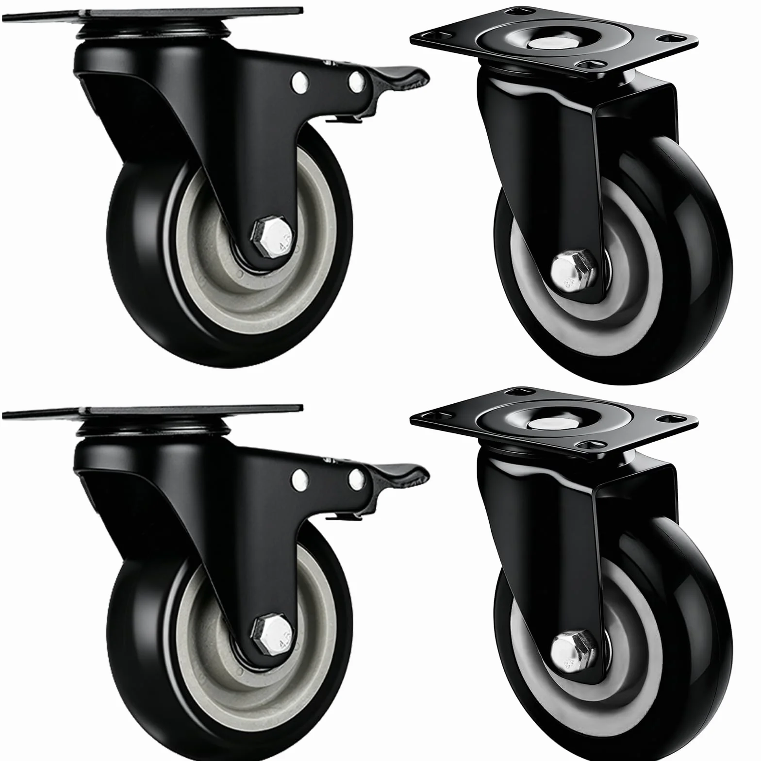 Ruedas Giratorias 50 mm con Freno Antimarca 320 kg para Muebles Interior Exterior Negro