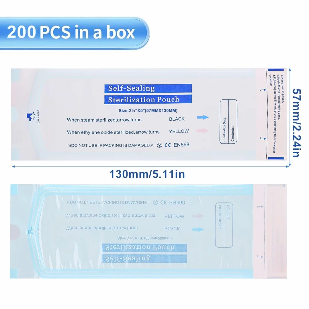 Bolsas Esterilización Manicura para Autoclave 57x130 mm 200 unidades