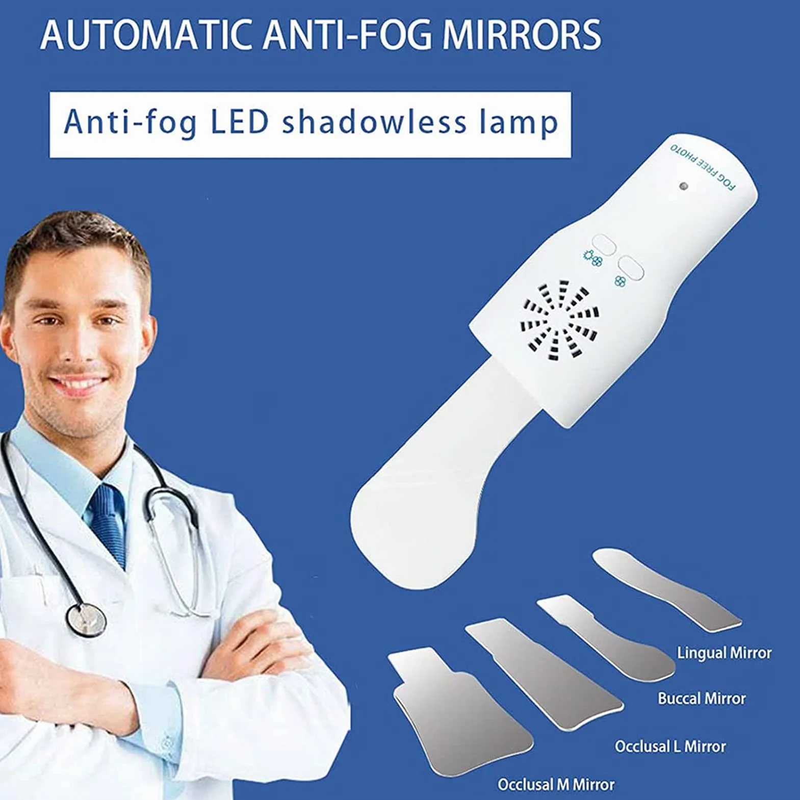 Espejos dentales antiniebla intraorales con mango LED reflector doble cara