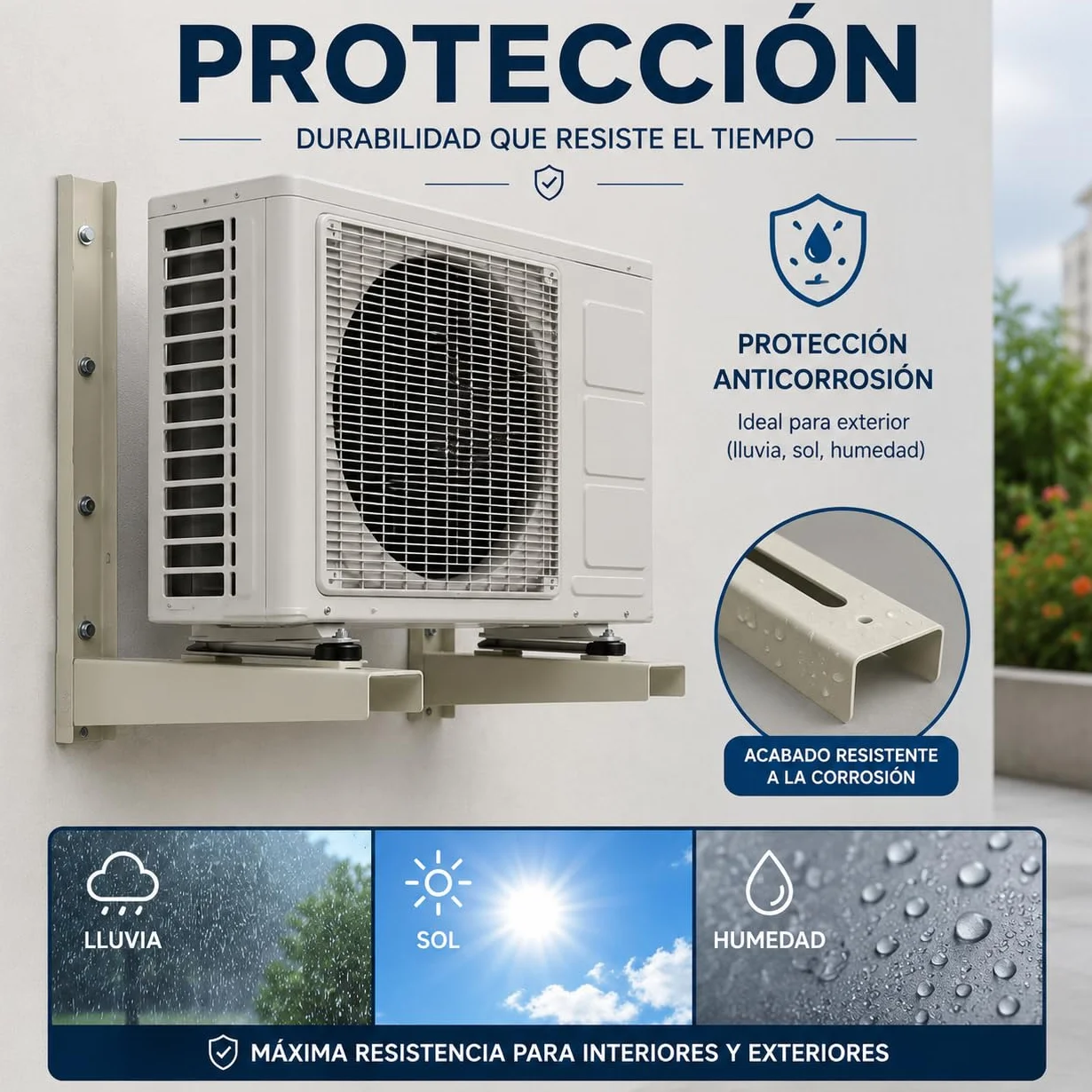 Juego de Soporte Exterior para Unidad de Aire Acondicionado 500x450x55x1,5 mm Estructura Soldada Pack Antivibradores