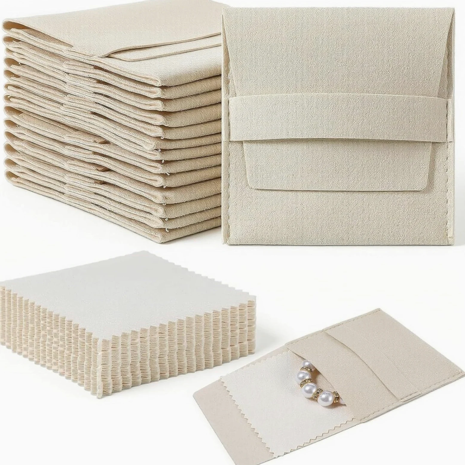 Bolsa de joyería de microfibra, para embalaje de regalo de lujo, bolsa protectora ultrasuave, con correa fija, almacenamiento compacto de 8 x 8 cm, para anillos, pendientes, collares
