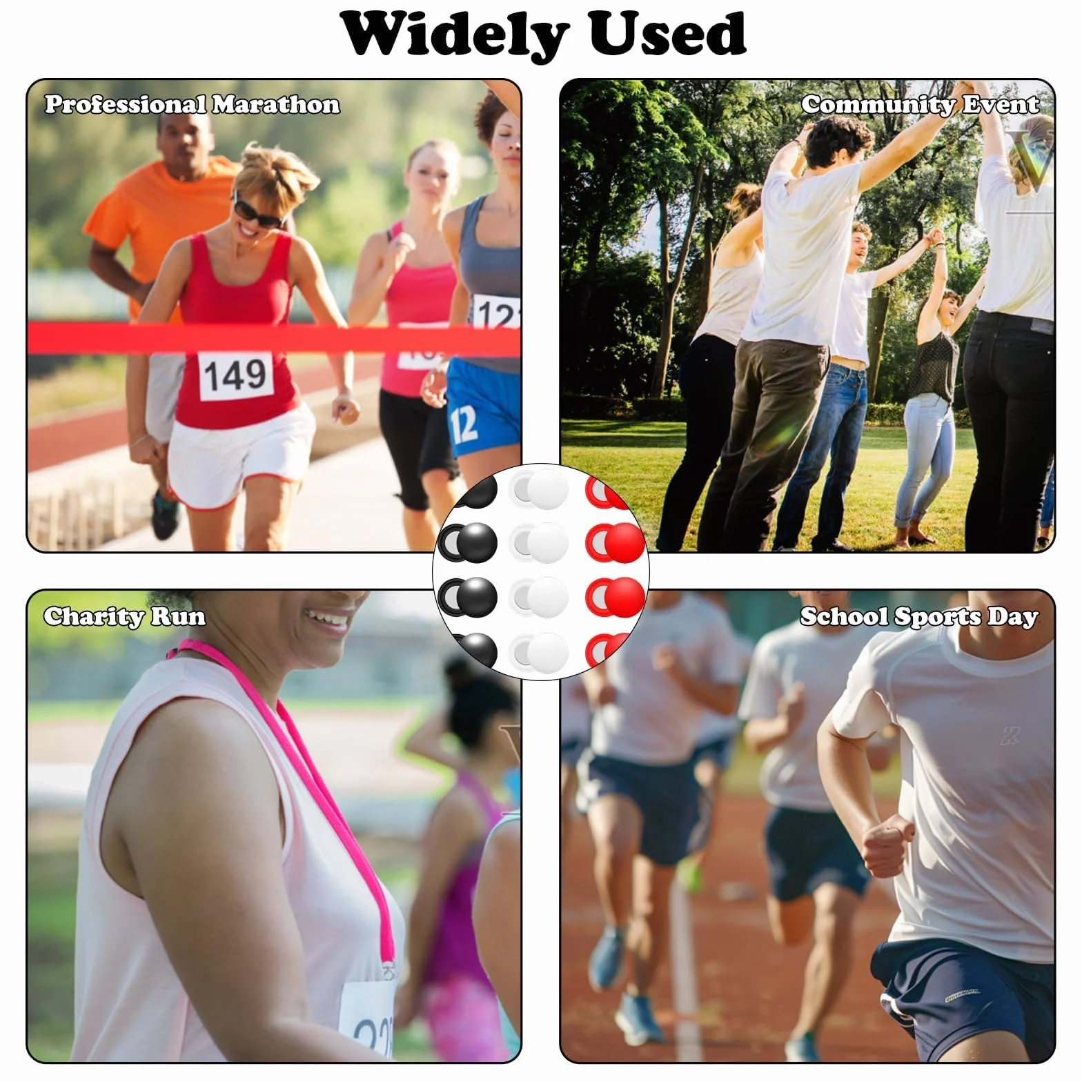 Clips magnéticos para dorsales de carrera, hebillas para número de maratón, 12 piezas, blanco, negro y rojo