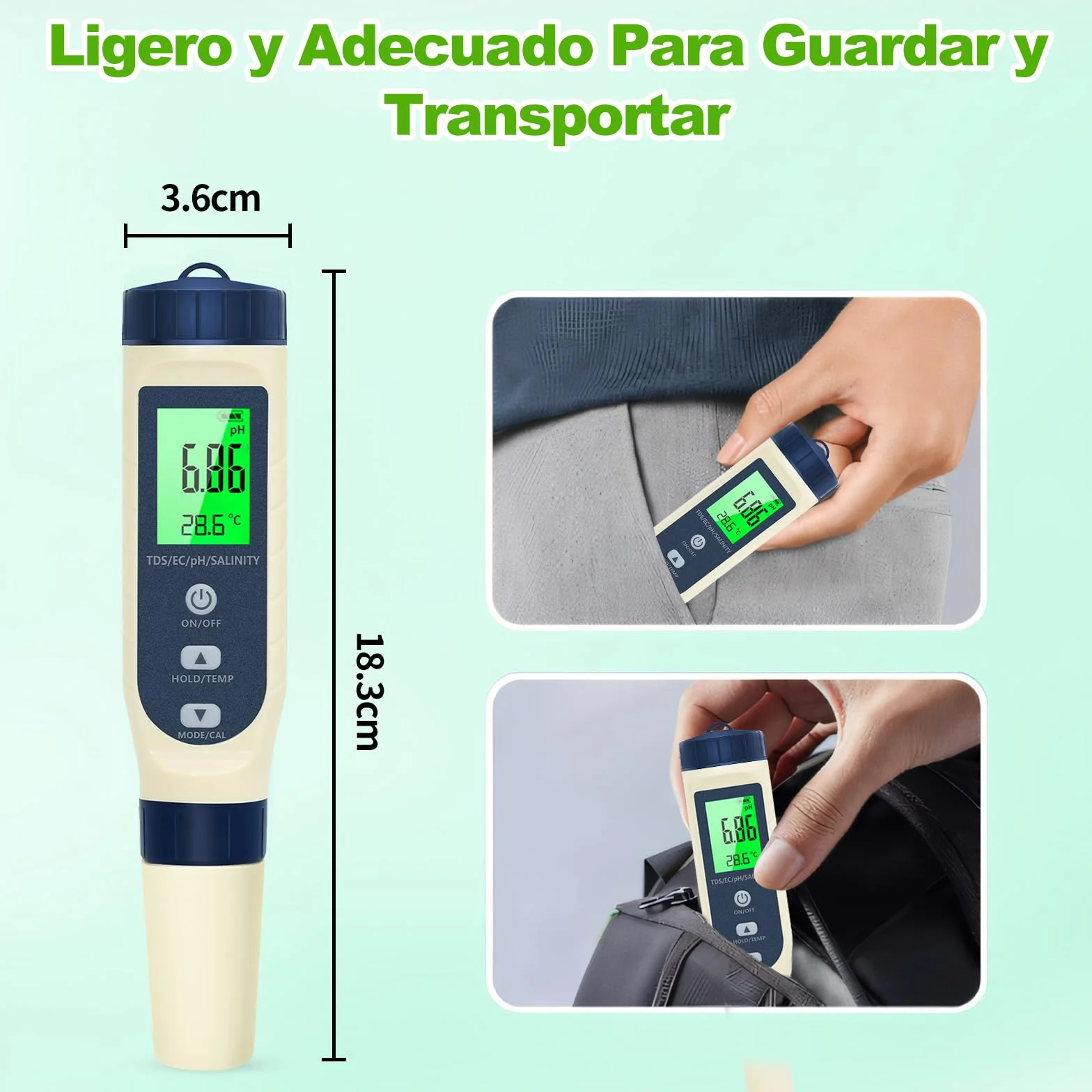Pious Medidor PH 5 en 1 PH/TDS/CE/Salinidad/Termómetro con Pantalla LCD Alta Precisión para Hidropónica Piscinas
