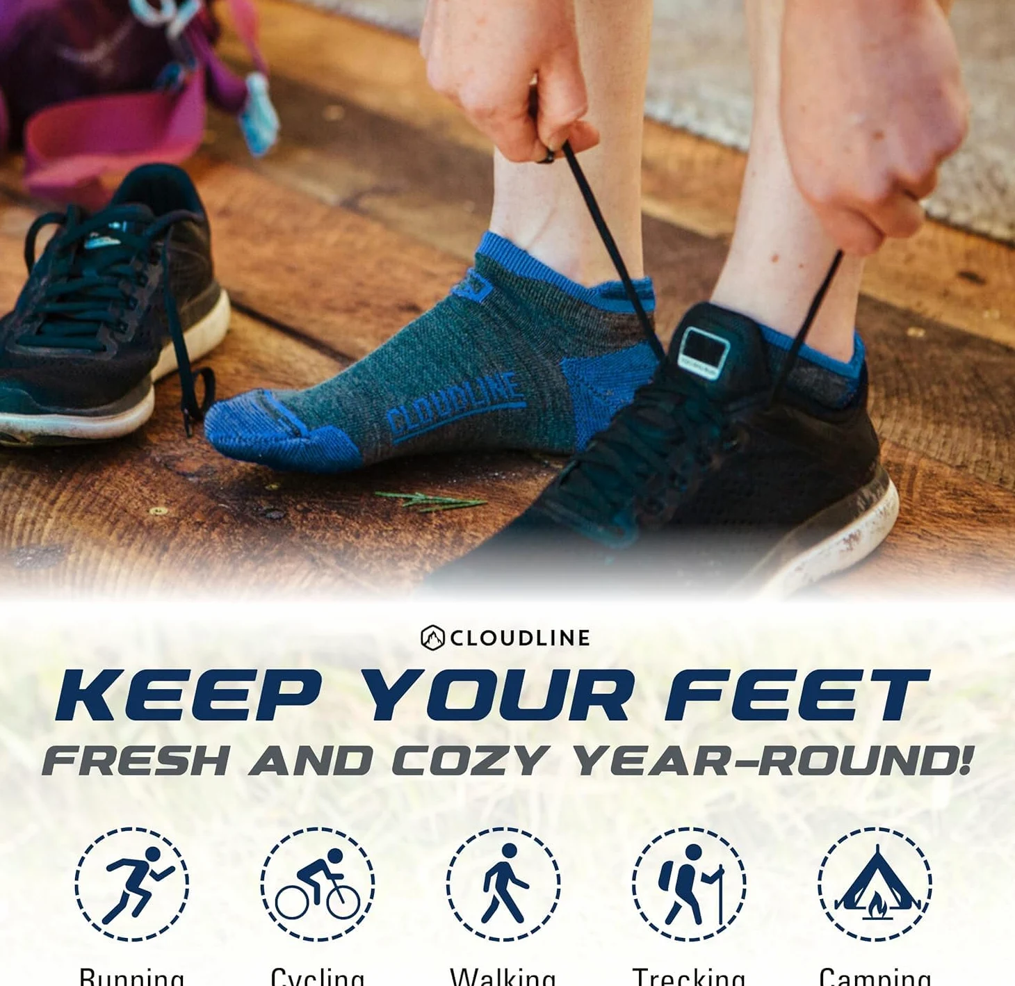 CloudLine - Calcetines de running ultraligeros para hombre y mujer (3 pares) para correr de lana merina, delgados, antiampollas, evacuación de la humedad, fabricados en EE. UU