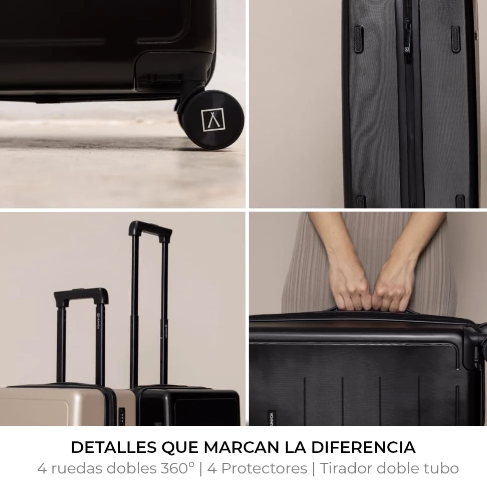 NUMADA - Maleta de Viaje Cabina PC + ABS (56x37,5x22cm) PackPro T40 con Cierre TSA y Carga USB. Maleta de Mano Rígida con 4 Ruedas 360, Extra de Refuerzo y Múltiples Compartimentos Interiores | Negro