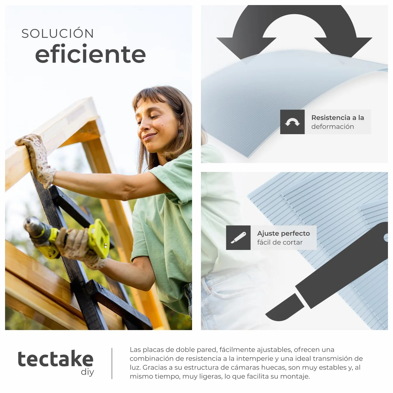 tectake Placas de Policarbonato Transparente 121x60.5x0.4 cm Resistente UV Exterior Tejado Marquesina