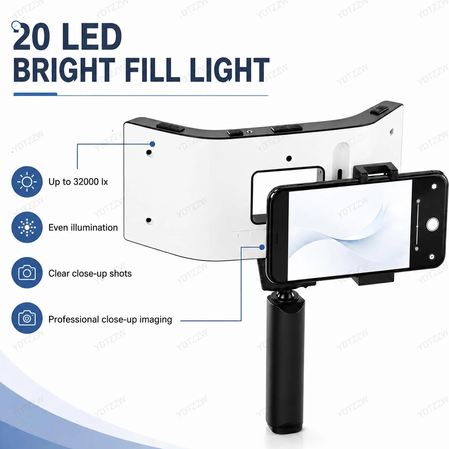 Lámpara LED dental fotografía 32000 lx 5 niveles brillo ajustable relleno bucal