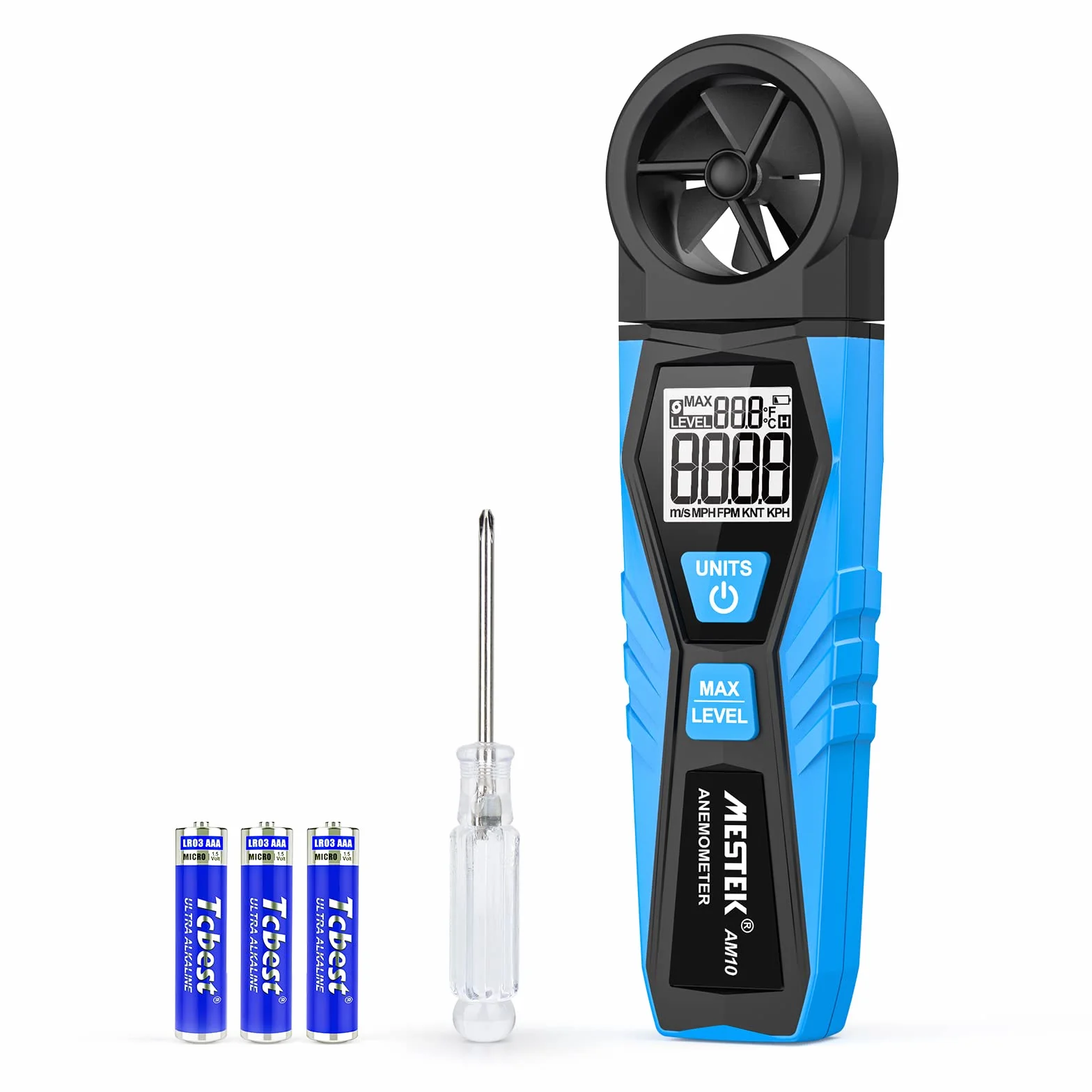 MESTEK Anemómetro Digital Portátil Medidor de Velocidad del Viento con Pantalla LCD Retroiluminación