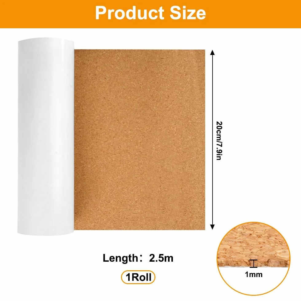 Corcho para Pared 250x20 cm Selbstklebende Korkplattenrolle 1 mm Grosor