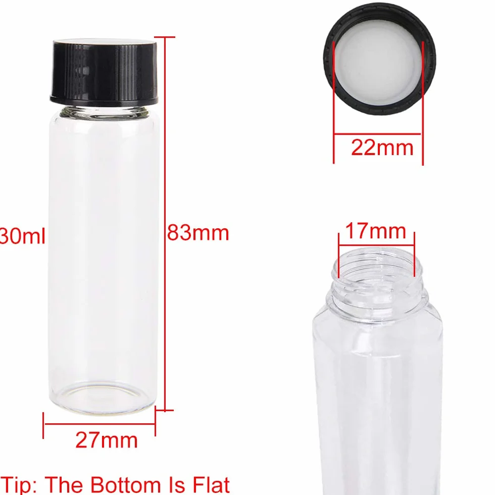 Frascos de Muestras de Cristal Transparente 30 ml con Tapa de Rosca, Viales de Muestra