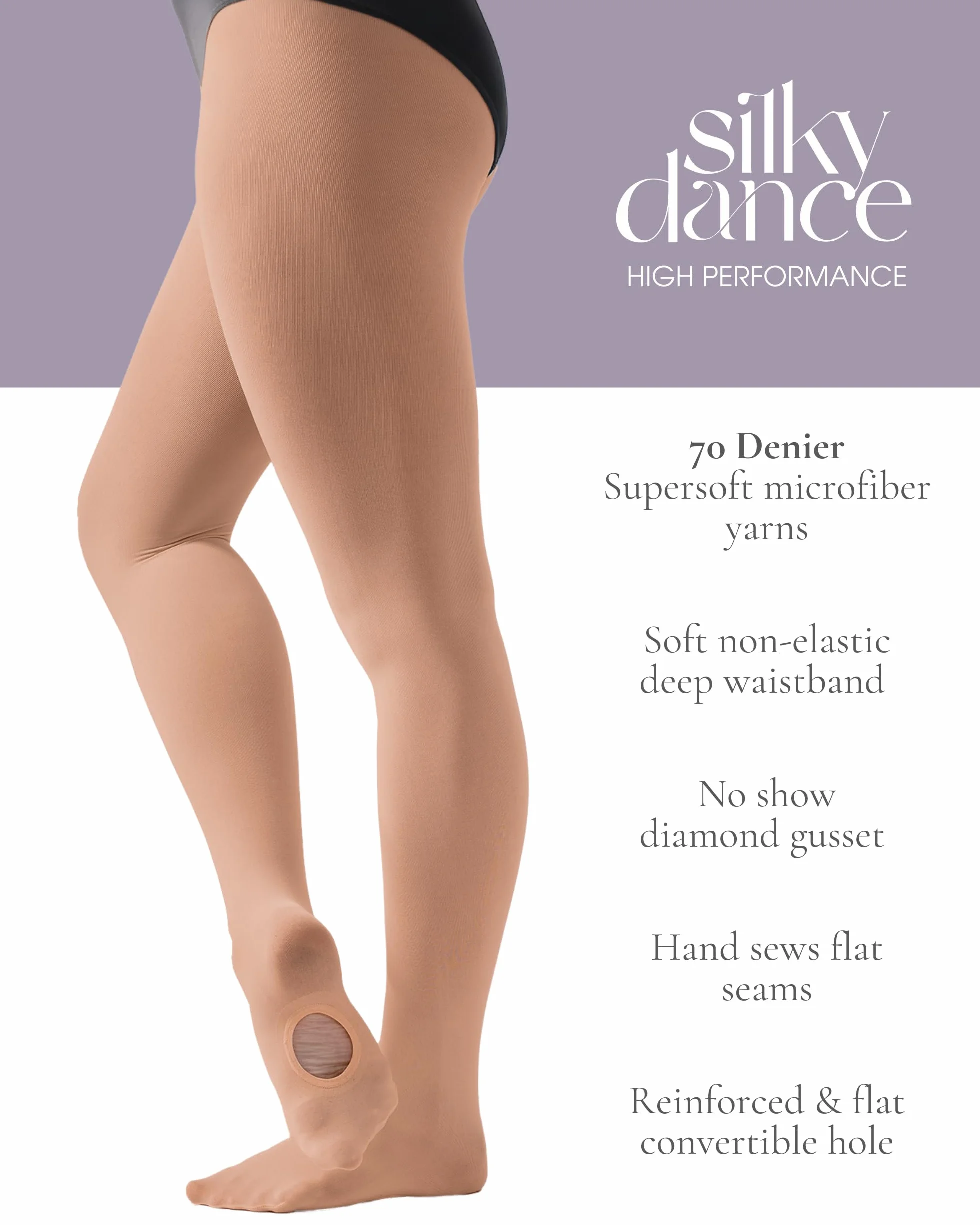 Mallas de ballet convertibles 70 denier alto rendimiento rosa marrón