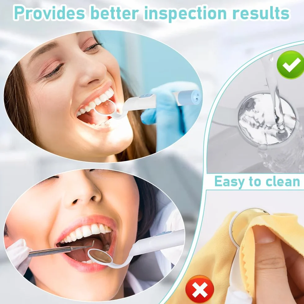 Flintronic Espejo Dental con Luz LED Recargable, 1 Pieza, Antivaho, Carga USB, 2 Modos de Luz, Azul