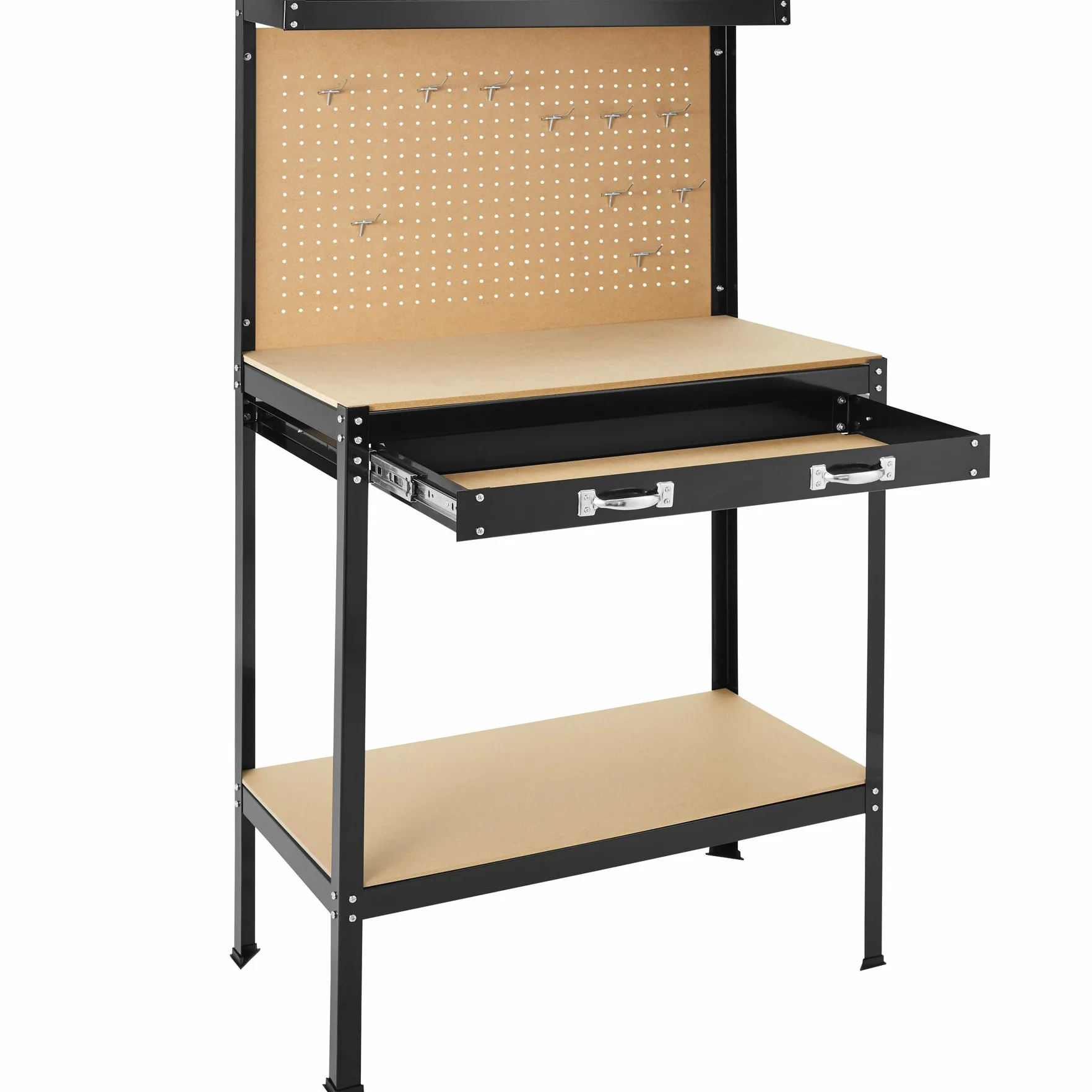 Tectake Banco de Trabajo Taller 81x41x145 cm con 12 Ganchos Panel Herramientas Cajón Grande
