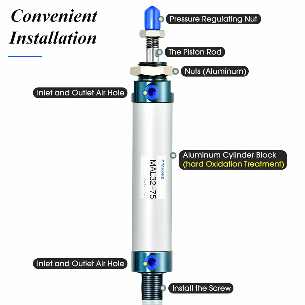 TAILONZ PNEUMATIC Cilindro neumático doble efecto 32 mm 75 mm carrera MAL32x75