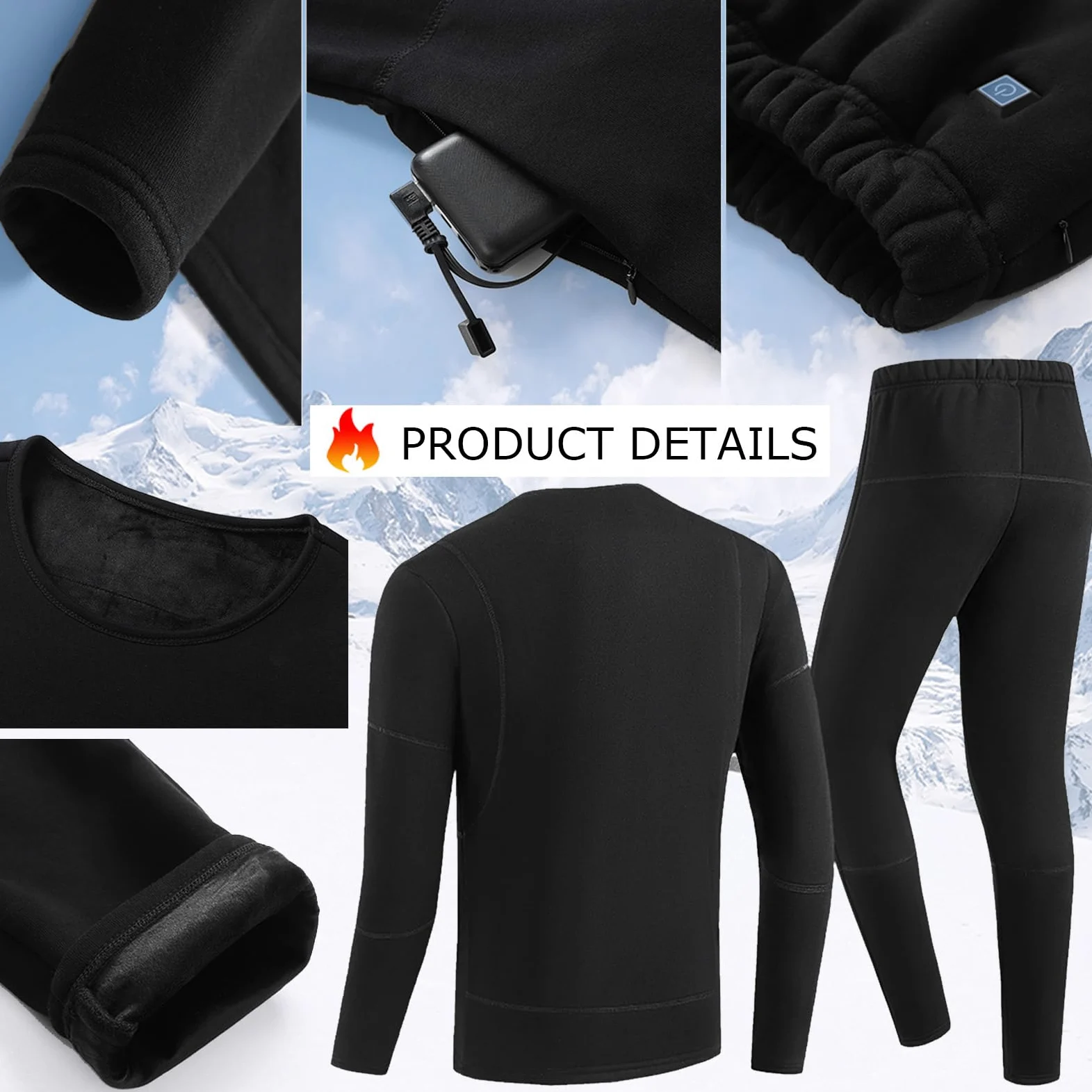 Conjunto de Ropa Interior térmica eléctrica para Hombre, Camiseta y Pantalones con calefacción de 28 Zonas y batería, para Exteriores.