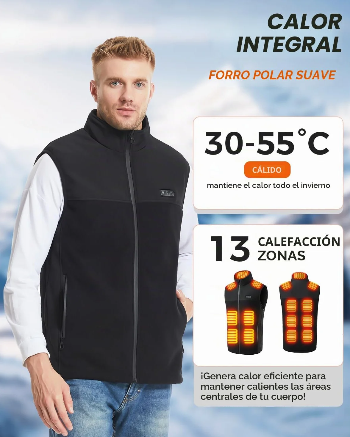 Chaleco Calefactable para Hombre Mujer,Chaqueta Calefactable con 10000mah Bateria 3 Niveles de Temperatura,13 Zonas de Calefacción,Tamaño Ajustable, Eléctrico Chaleco Térmico para el Invierno