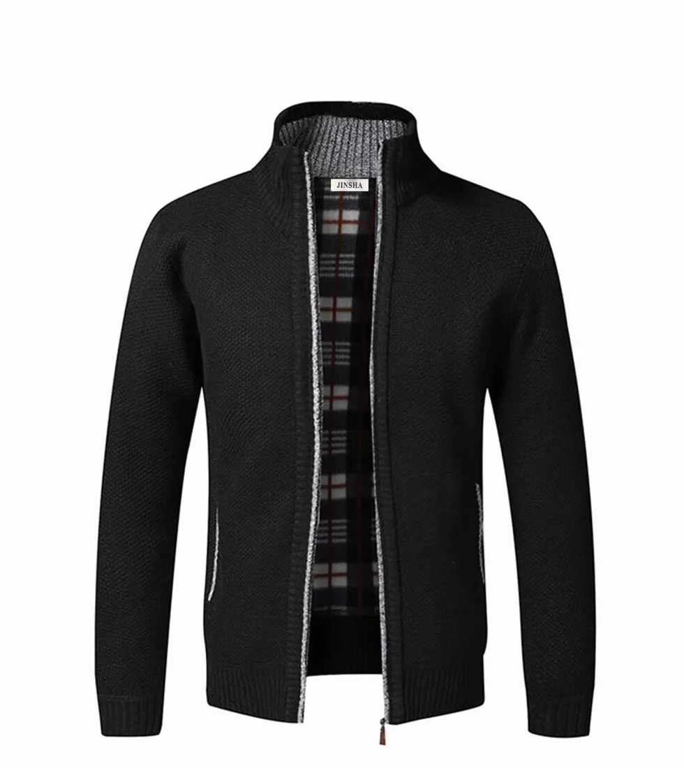 Cárdigan de Punto para Hombre, suéter Grueso con Cremallera Completa y Cuello Alto, cálido suéter con Forro Polar para Invierno