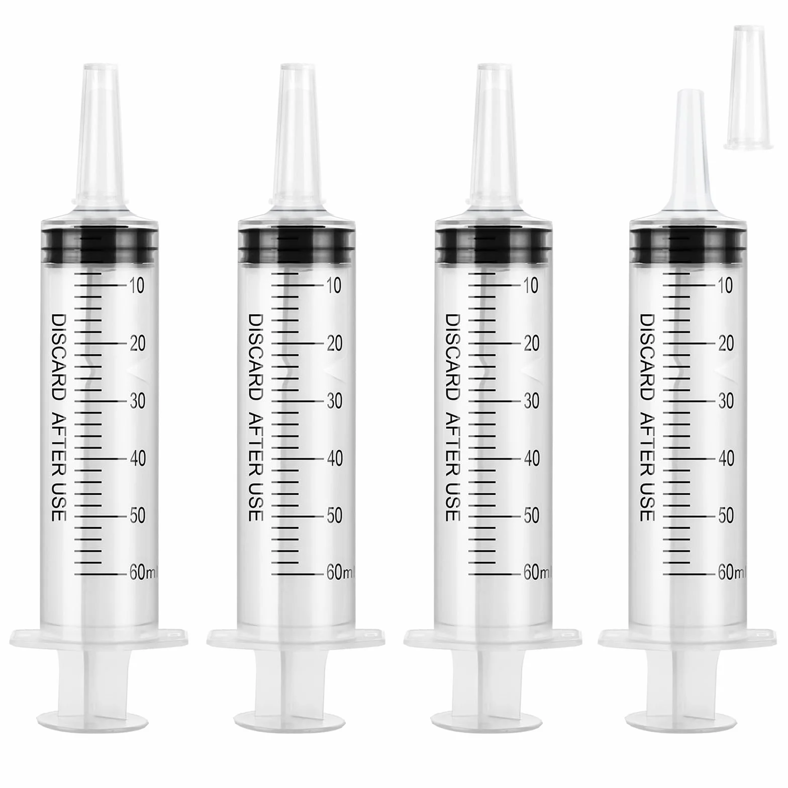 OFFCUP Jeringa de Plástico 60ml 4pcs Jeringas Medidoras con Tapa Reutilizable para Laboratorios