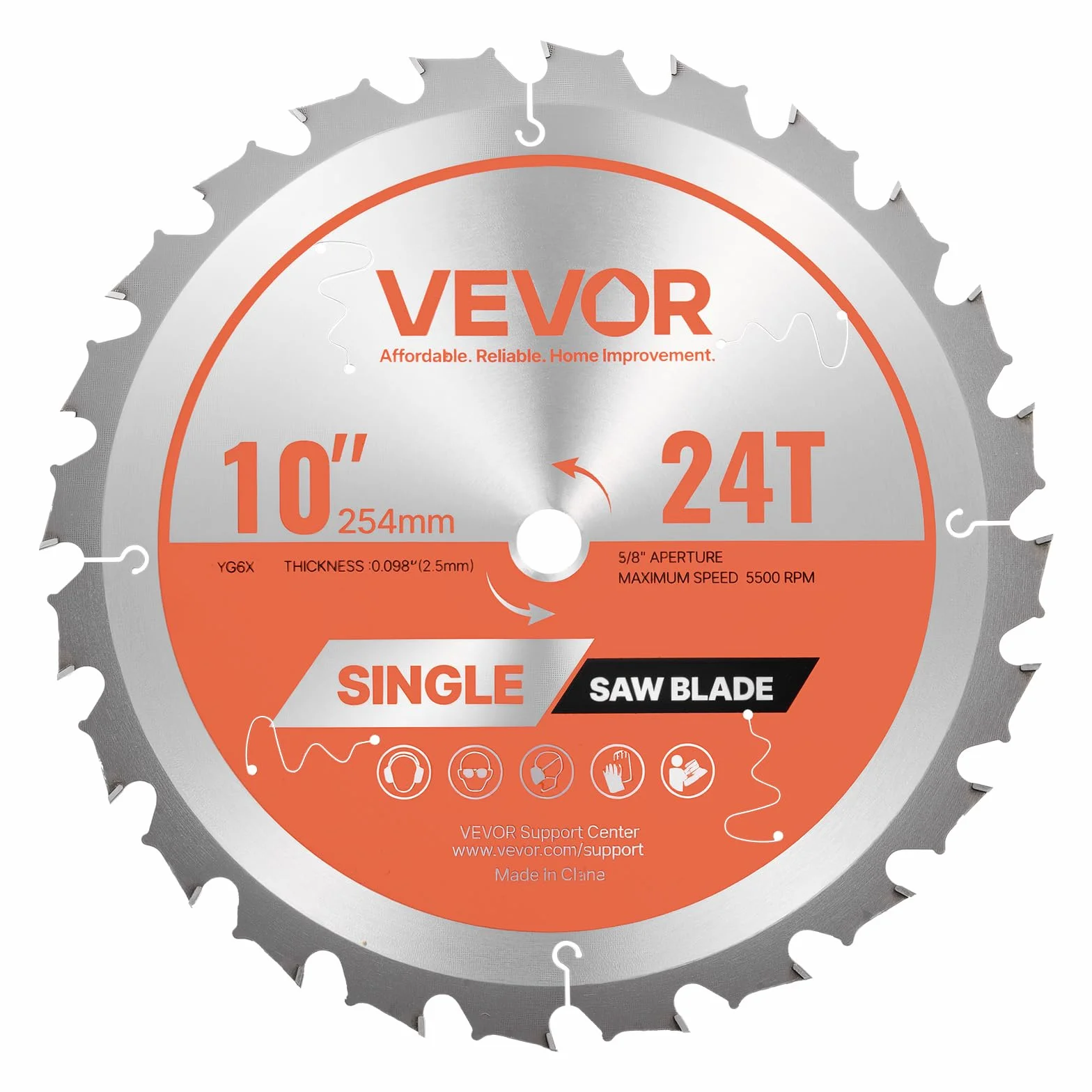 VEVOR Hoja de Sierra Circular 254 mm 24 Dientes Aleación 15,875 mm Mandril