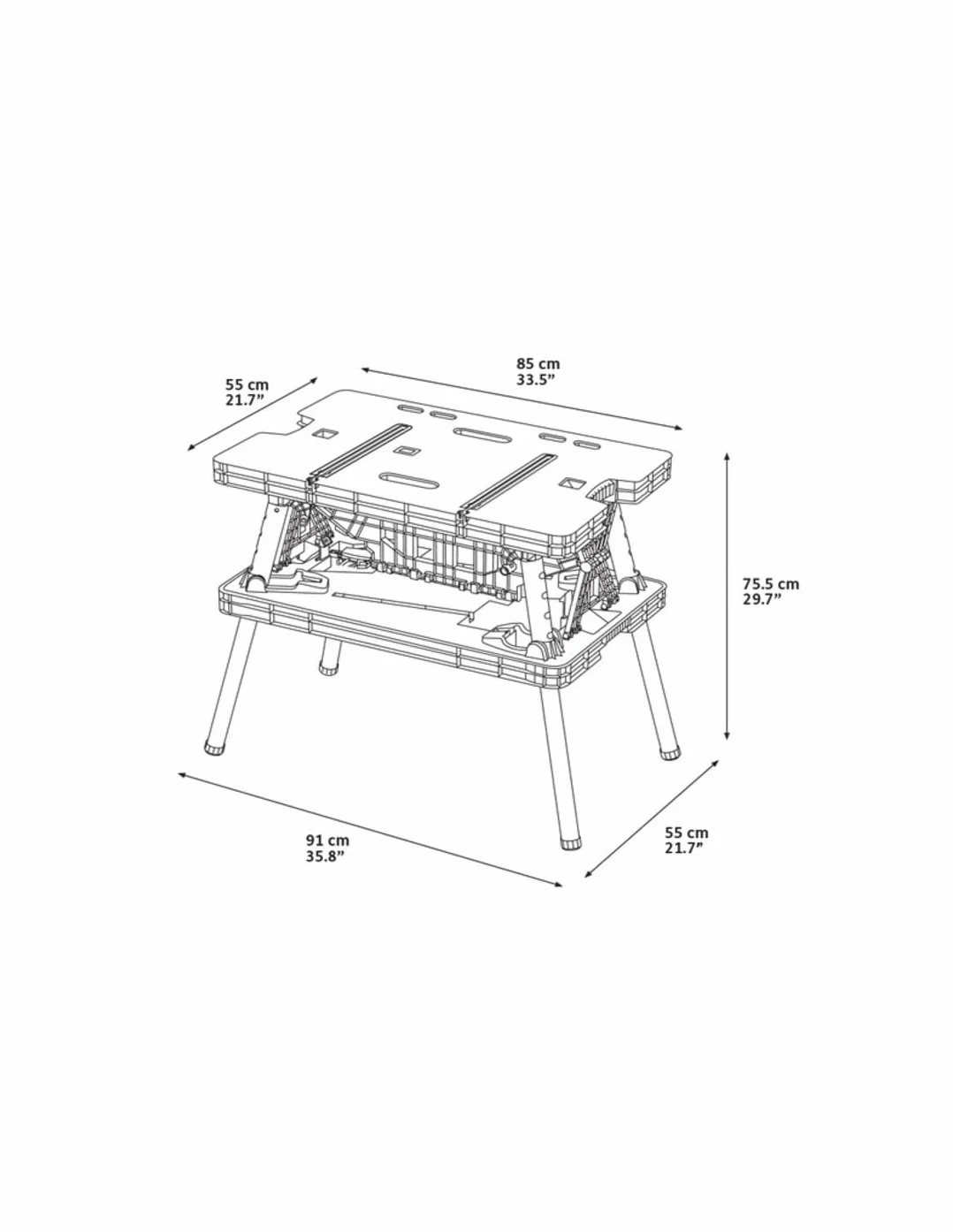 Keter Mesa de herramientas plegable 450 kg 85 x 55,5 x 11,2 cm cerrado 91 x 55,5 x 75,5 cm abierto Negro