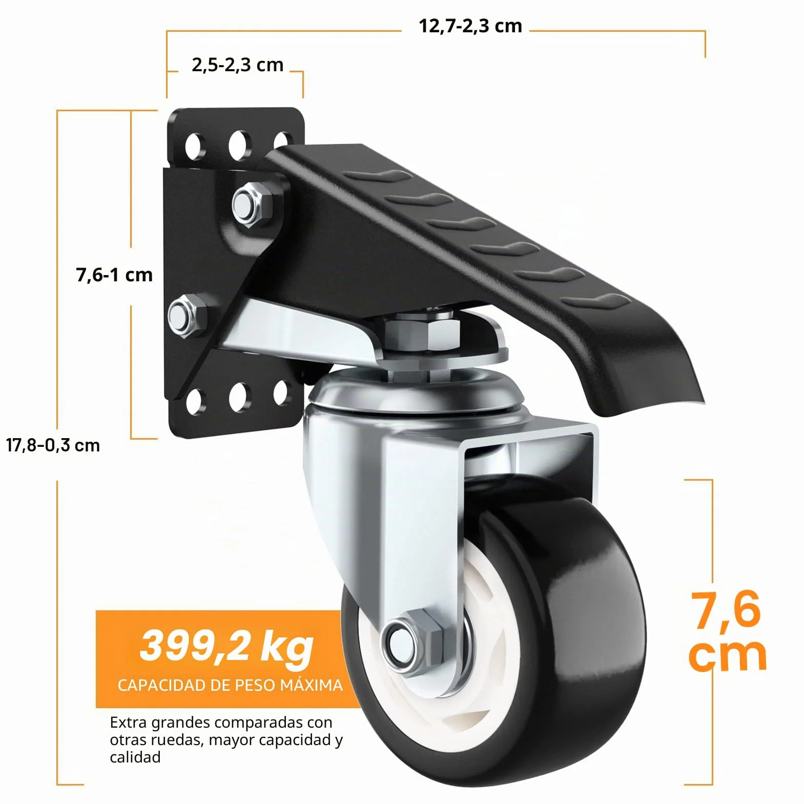 SOLEJAZZ Juego de ruedas para banco de trabajo, 400 kg, retráctil, acero, uretano, paquete de 4
