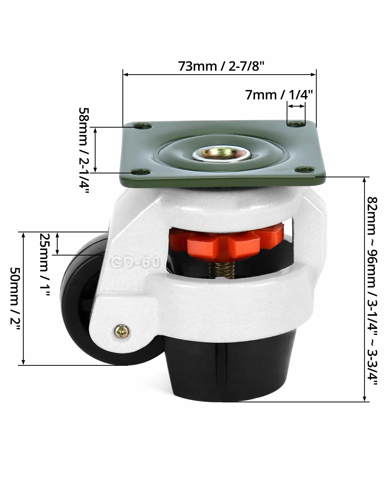 QWORK 4Pcs Ruedas Giratorias 60f, Capacidad de Carga 500 kg, Ruedas de Transporte Ajustables para Muebles