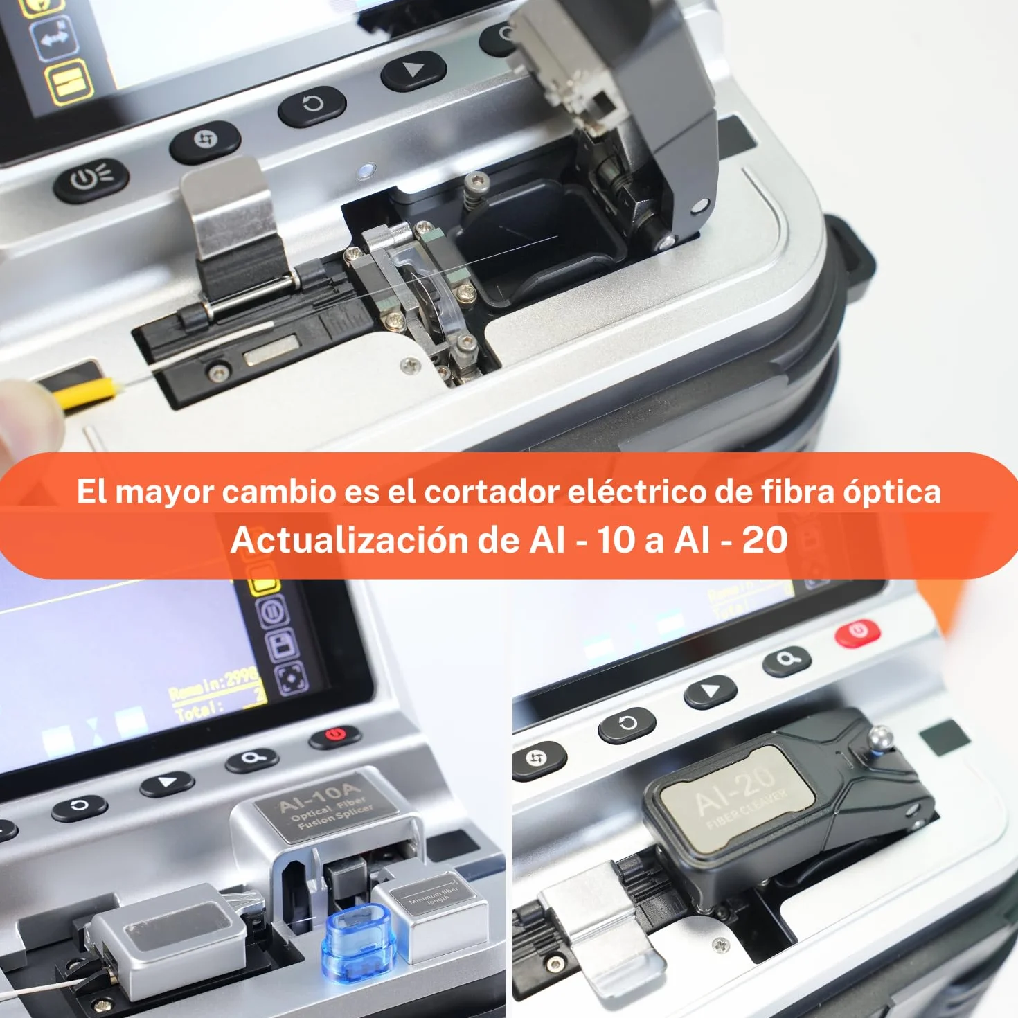 Fusionadora de fibra óptica AI-20 con cortadora eléctrica, kit de empalmador con OPM VFL y batería de 7800 mAh