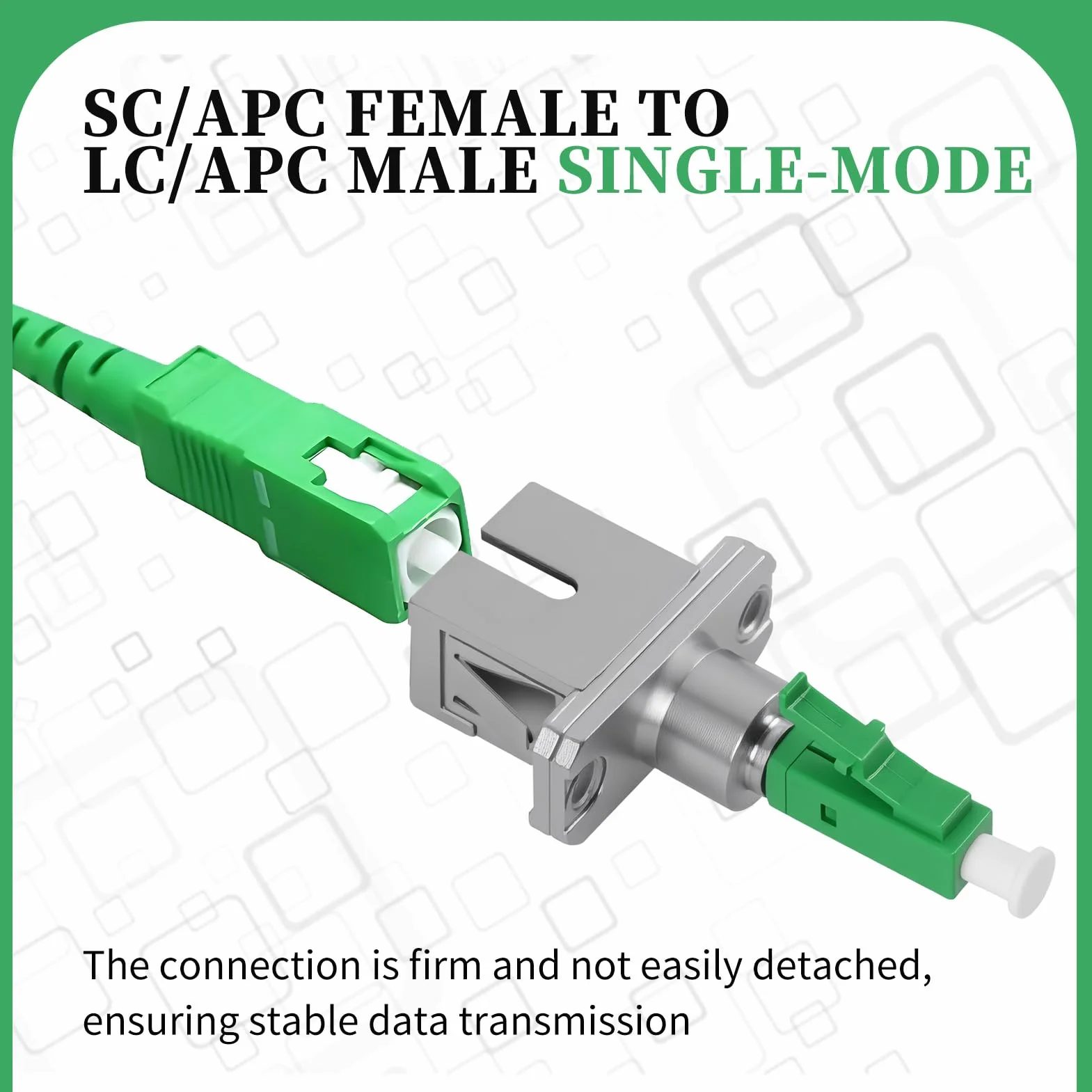 Adaptador de fibra óptica SC/APC hembra a LC/APC macho monomodo híbrido, LC a SC, bajas pérdidas