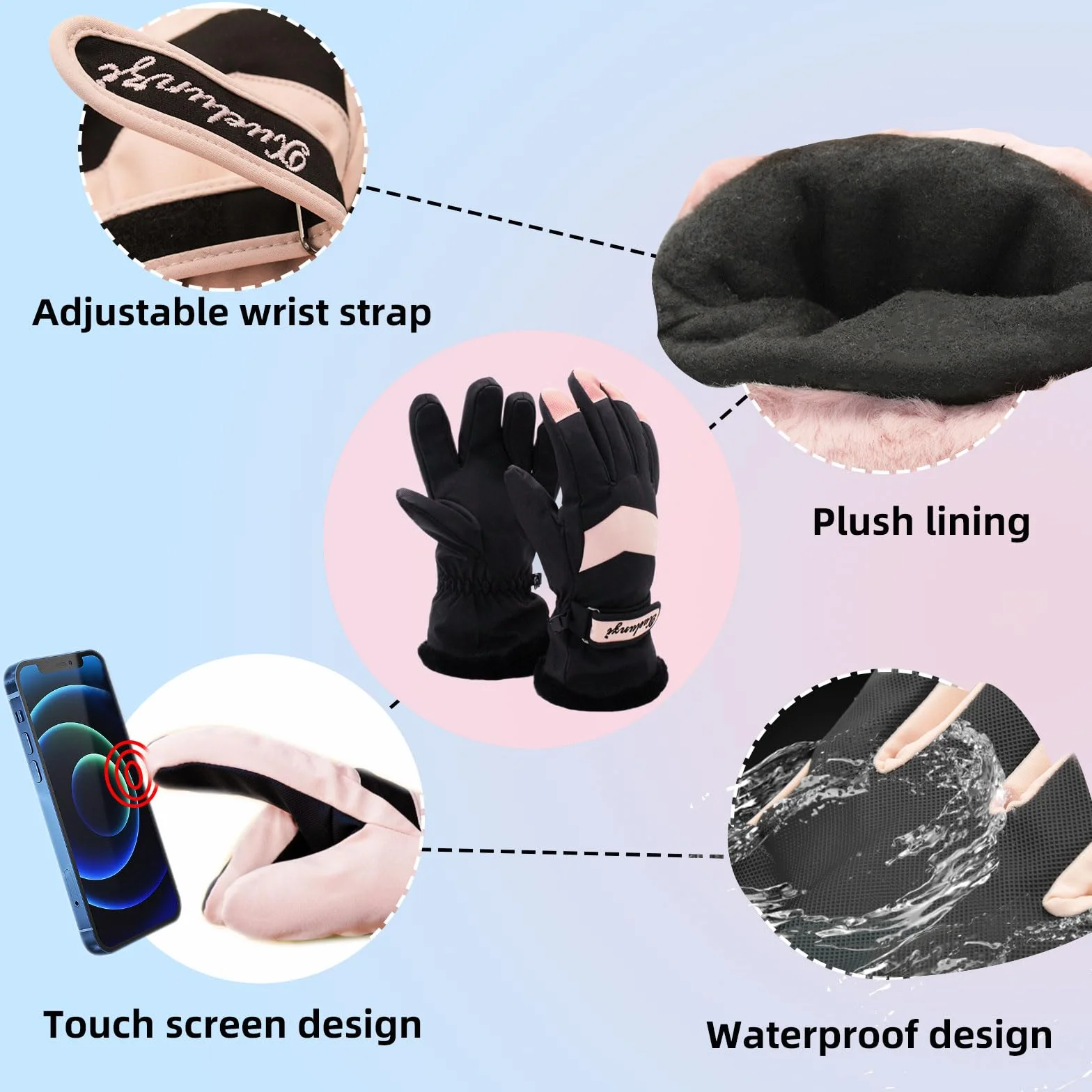 Andiker Guantes de esquí para mujer resistentes al viento y al agua térmicos de invierno